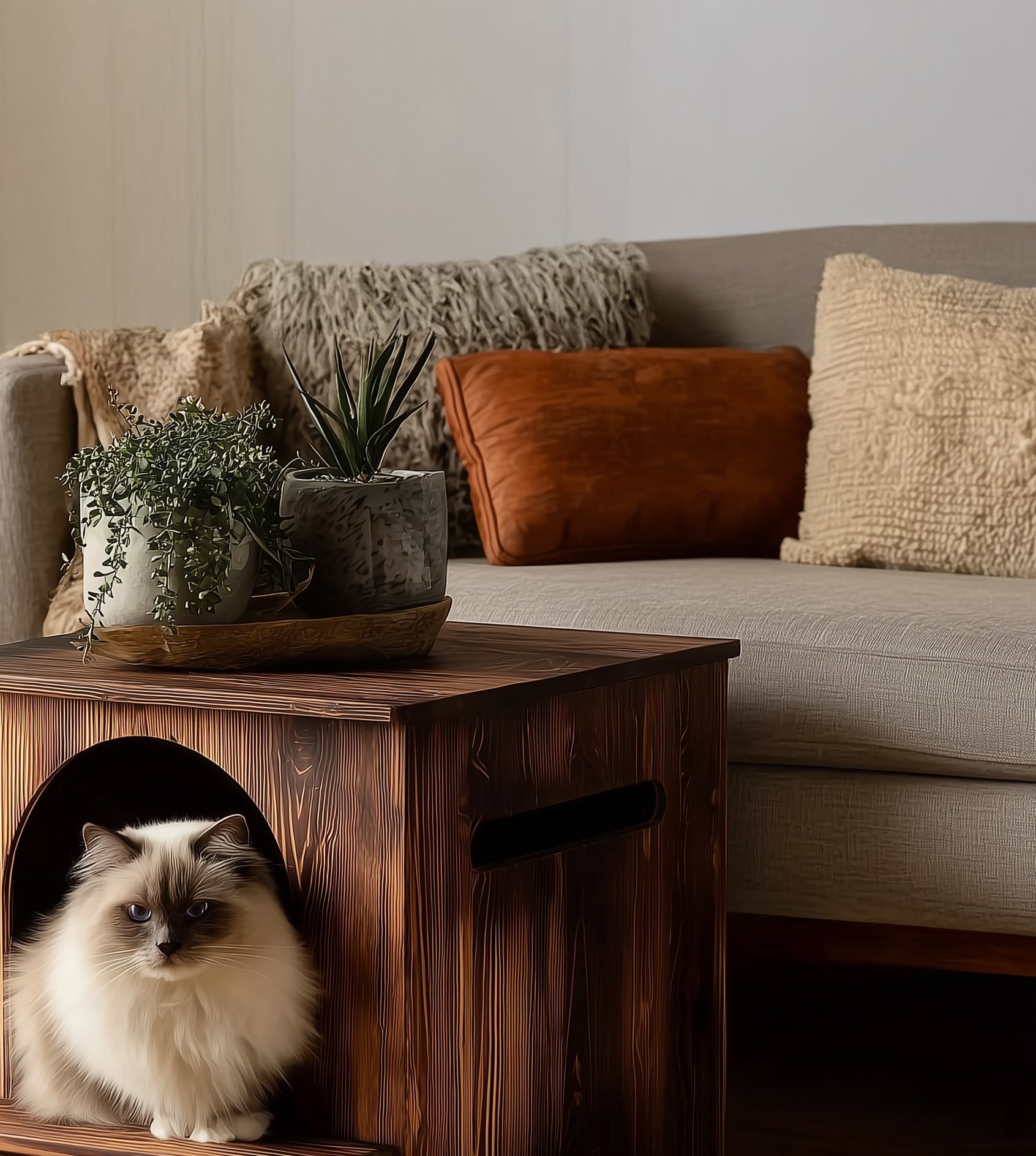 Moderner Nachttisch mit Katzenbett – Verstecktes Katzenhaus für Schlafzimmer