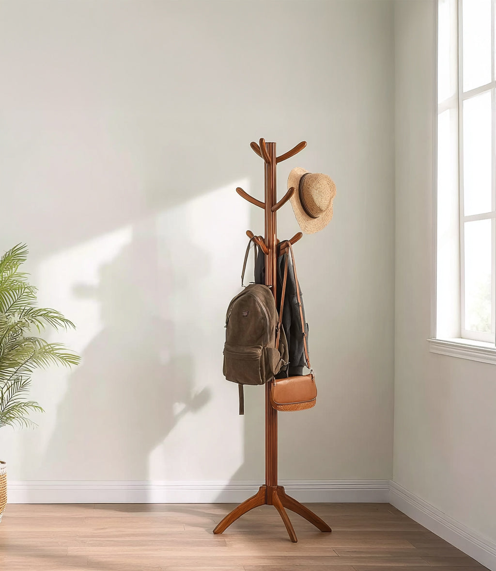 Massive Holz-Garderobe mit 10 Haken – Wandmontage für Kleidung, Hüte & Handtücher