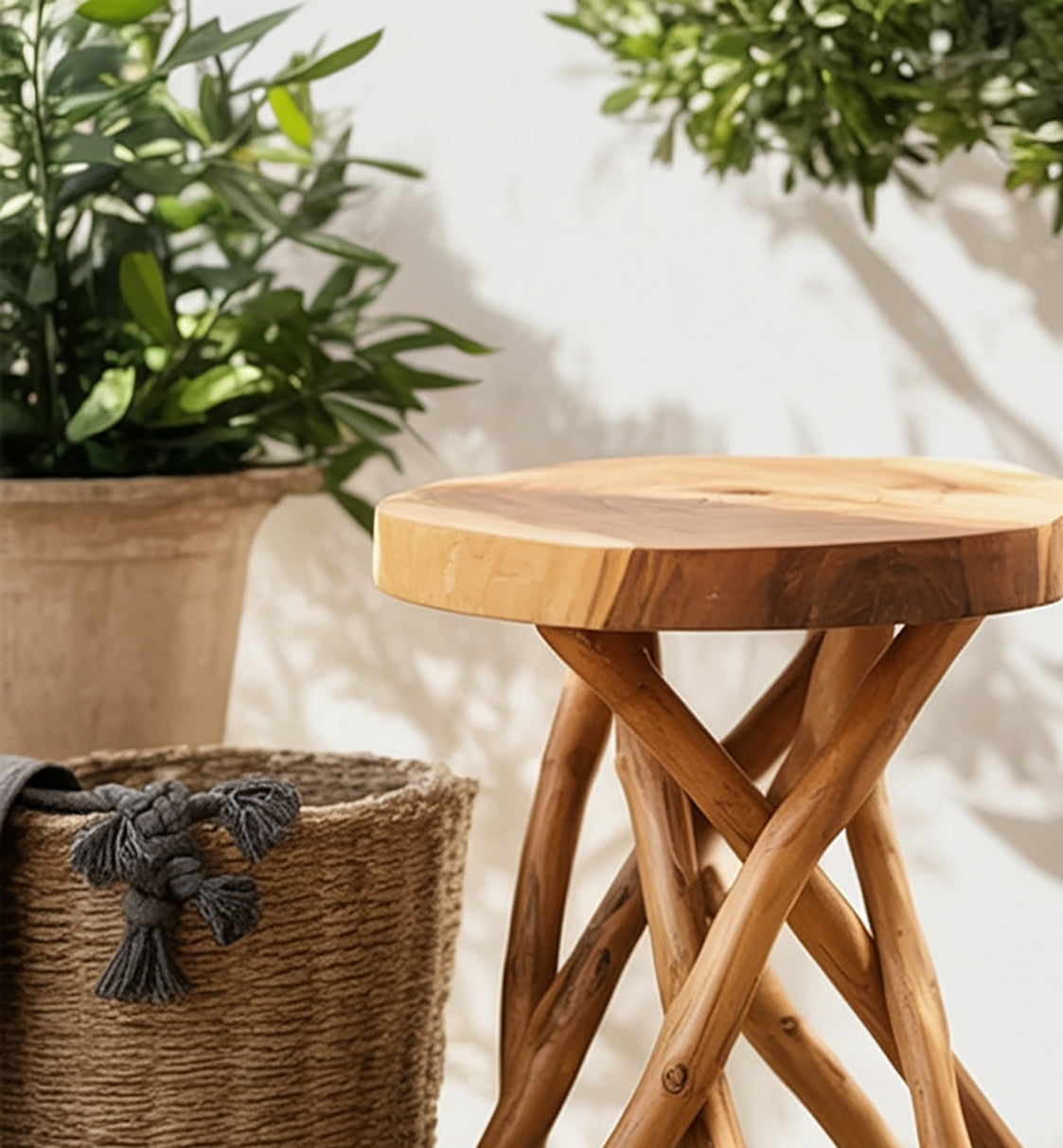 Handgefertigter rustikaler Holz-Beistelltisch – Boho-Farmhouse-Style