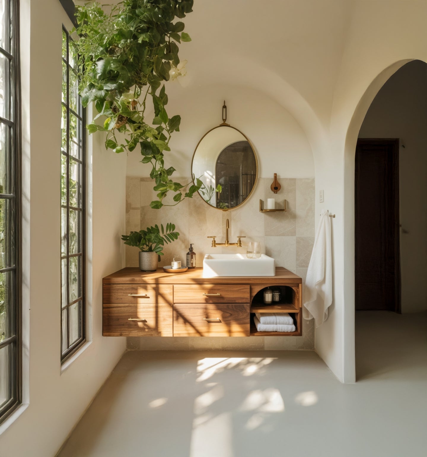 Schwebender Bad-Unterschrank aus Massivholz – Handgefertigt, rustikal