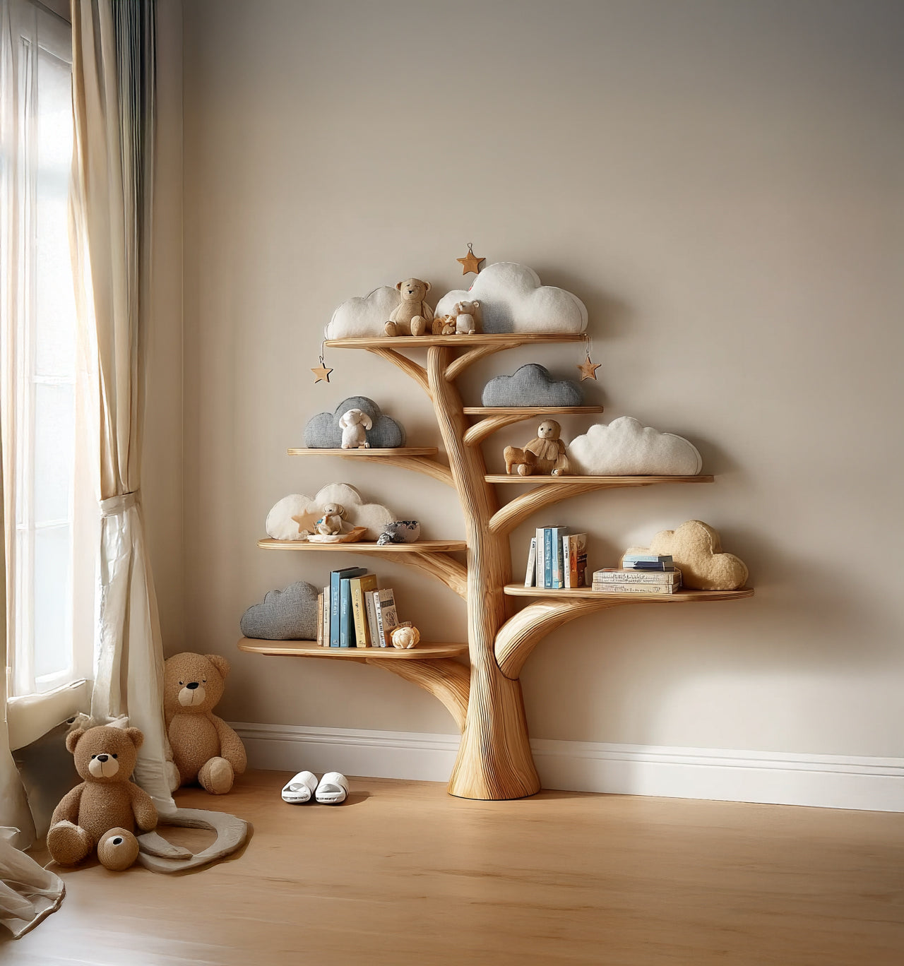 Kinder-Bücherregal aus Massivholz – handgefertigte Schweberegale