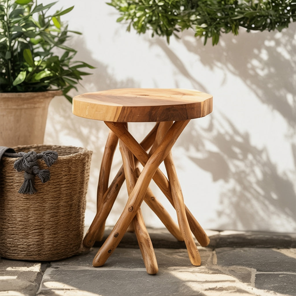 Handgefertigter rustikaler Holz-Beistelltisch – Boho-Farmhouse-Style