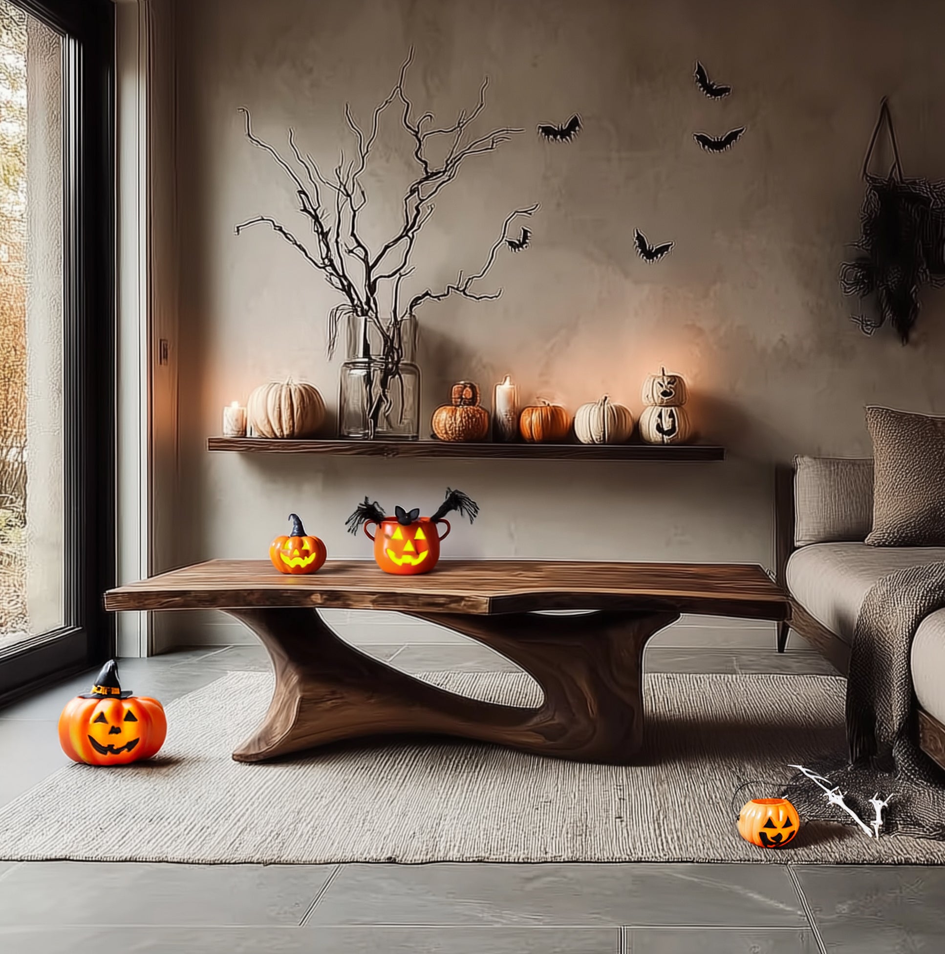 Mid-Century Live-Edge Couchtisch – Rustikaler Farmhouse-Beistelltisch