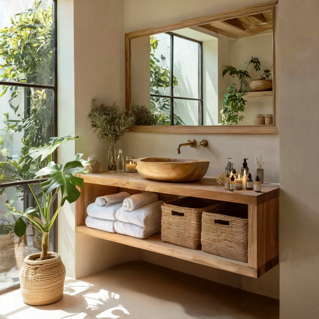 Massivholz-Waschtisch schwebend – rustikal Farmhouse mit Live Edge