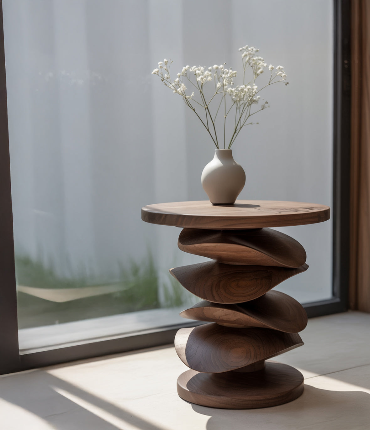 Massivholz-Skulpturentisch – handgefertigter Japandi-Couchtisch