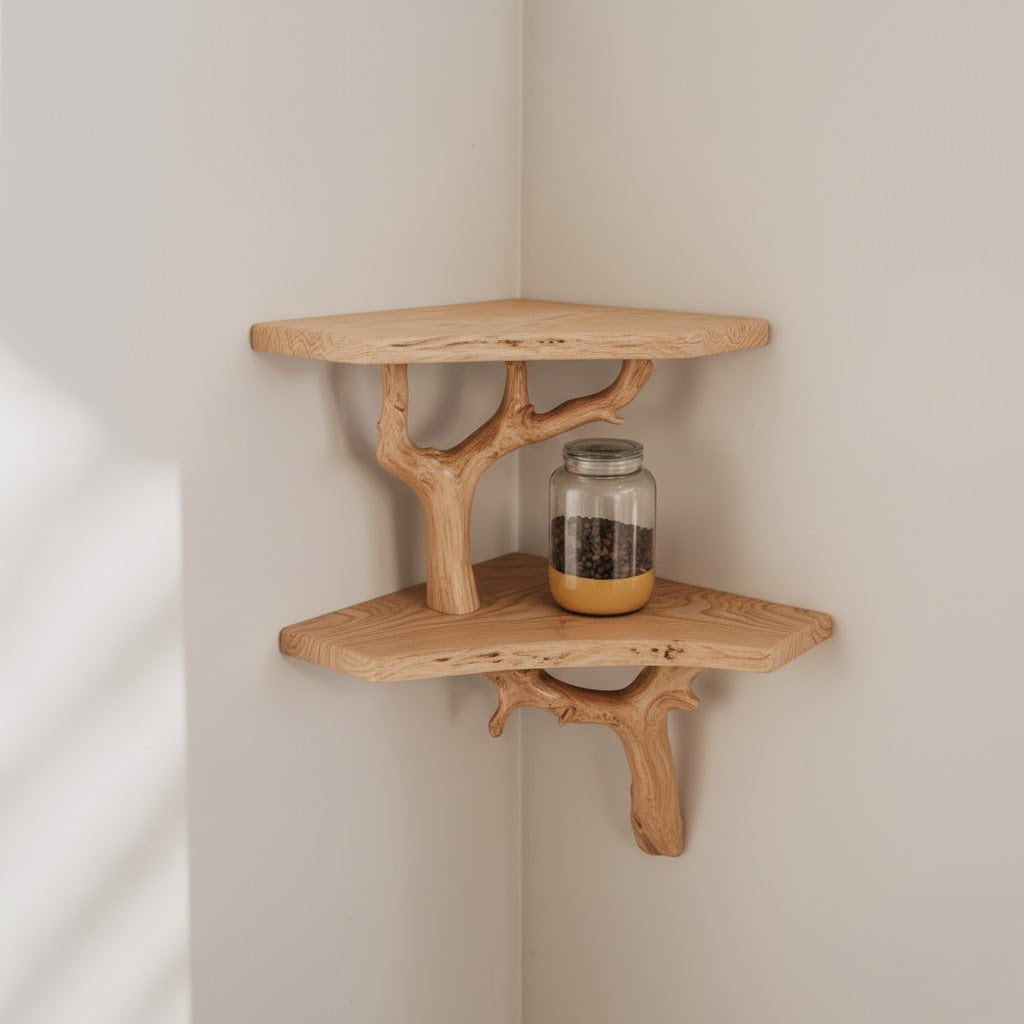 Eckregal aus Treibholz – Massives Wandregal aus Baumästen