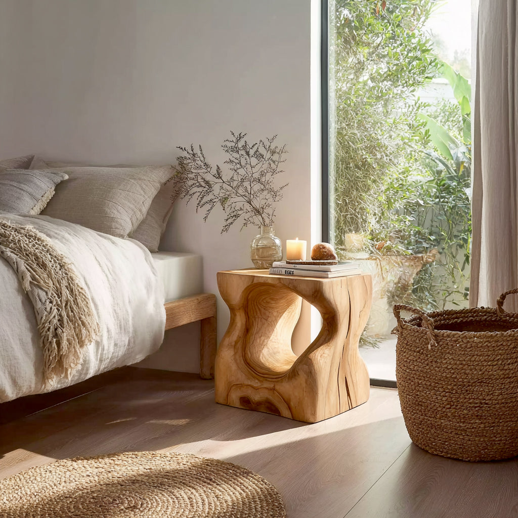 Landhaus-Nachtisch fürs Schlafzimmer – rustikaler Holz-Nachttisch mit Schublade