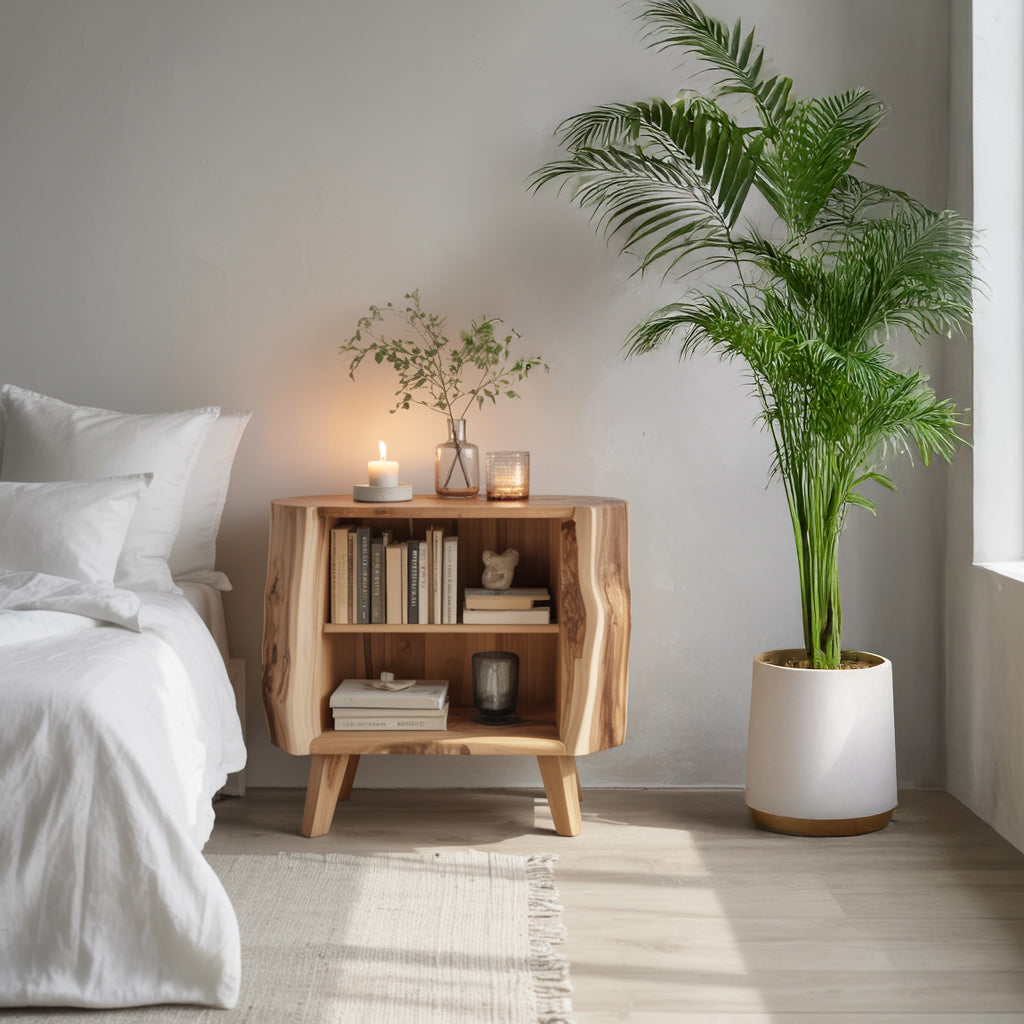 Bauernhaus-Nachttisch – Rustikaler Naturholz-Nachtisch mit praktischer Schublade