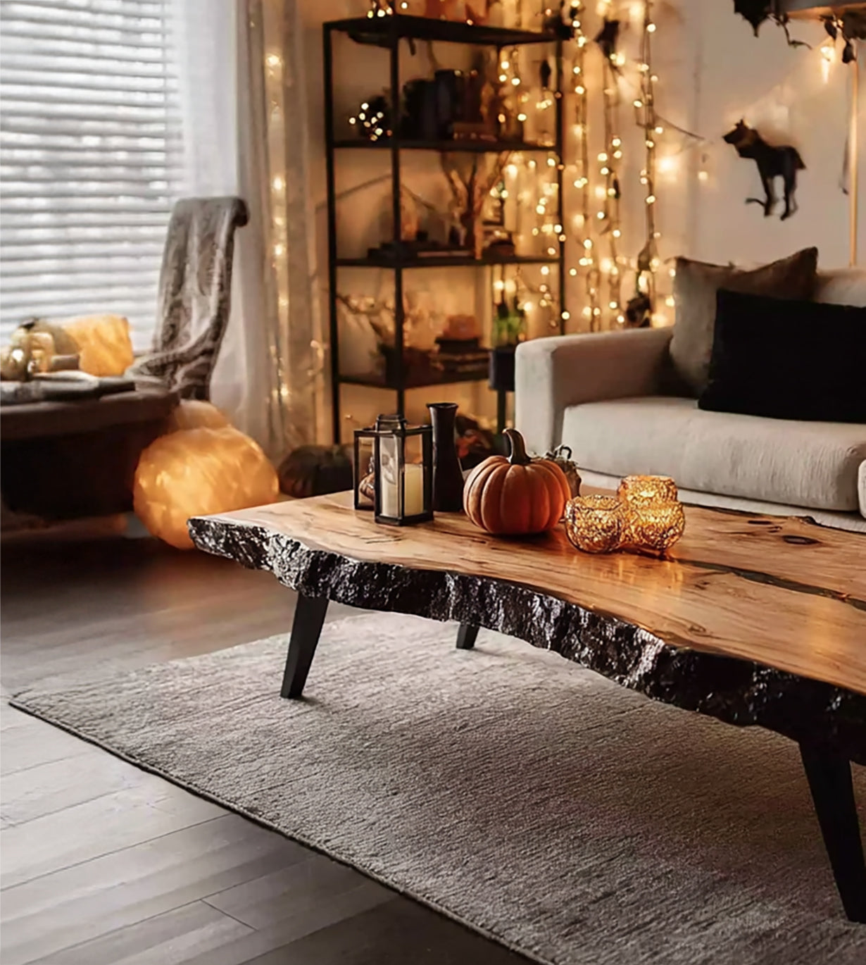 Rustikaler handgefertigter Massivholz-Couchtisch – Live-Edge Farmhouse-Design