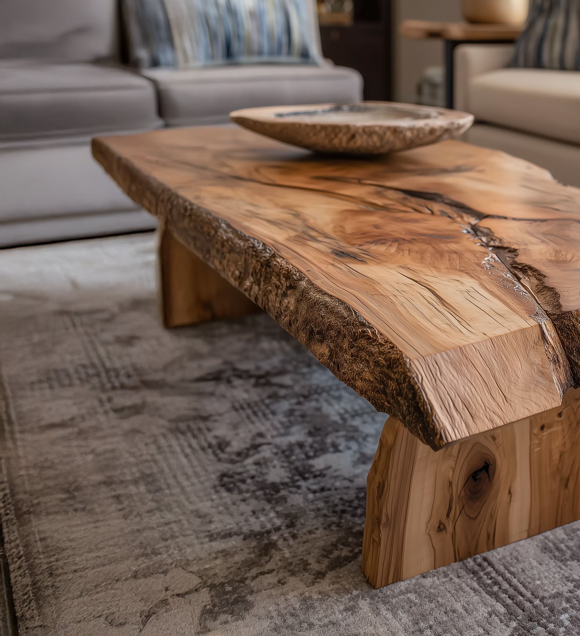 Live-Edge Couchtisch – Massivholz mit Hairpin-Beinen für rustikale, moderne Räume