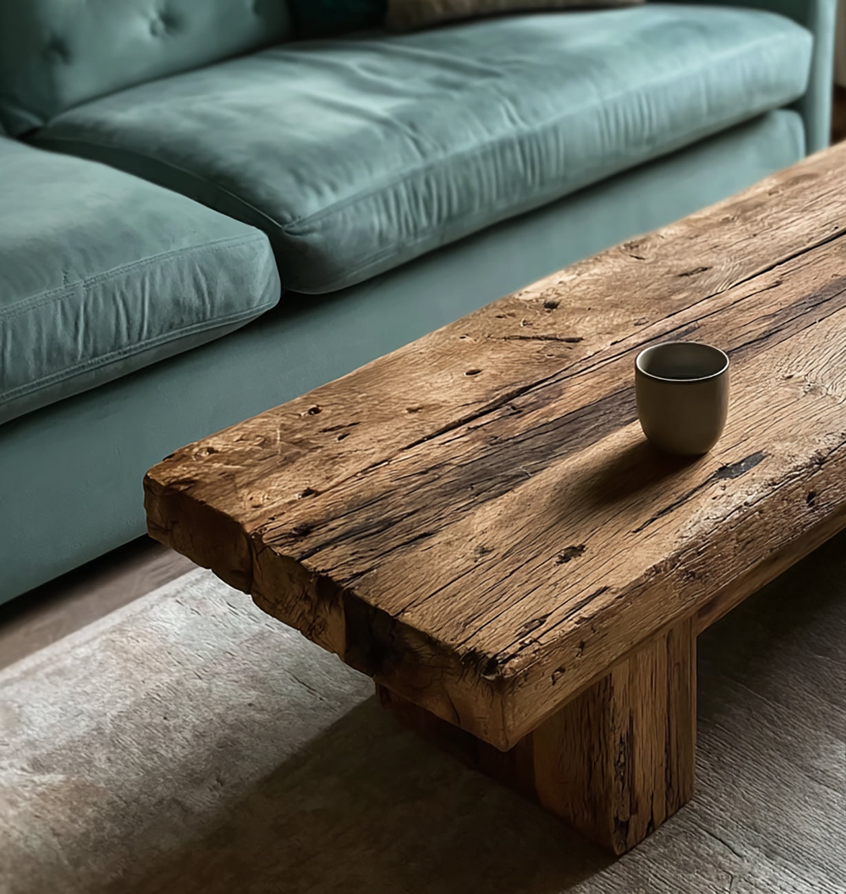 Großer Couchtisch aus Altholz – Handgefertigtes Live-Edge Farmhouse-Möbelstück