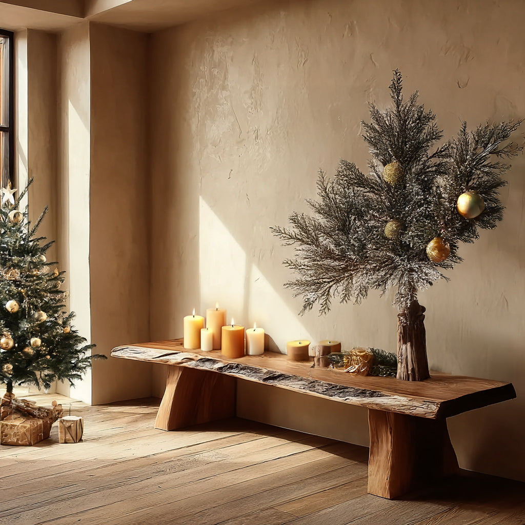 Handgefertigte Holzbank – Massivholz-Slabentisch mit Baumkante für rustikale Deko