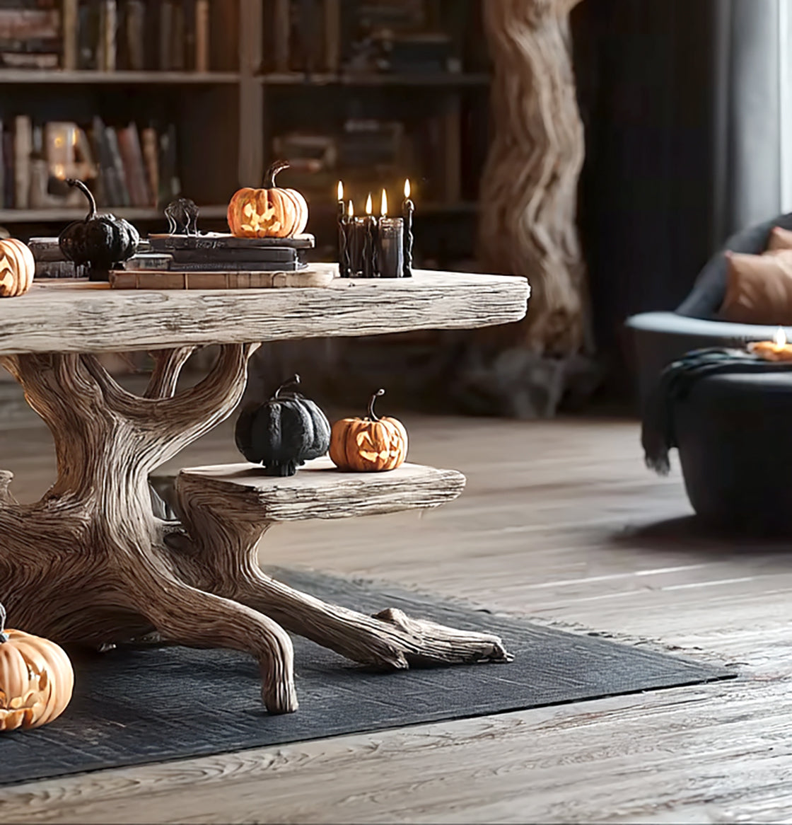 Rustikaler Farmhouse-Beistelltisch – runder, handgefertigter Massivholz-Couchtisch