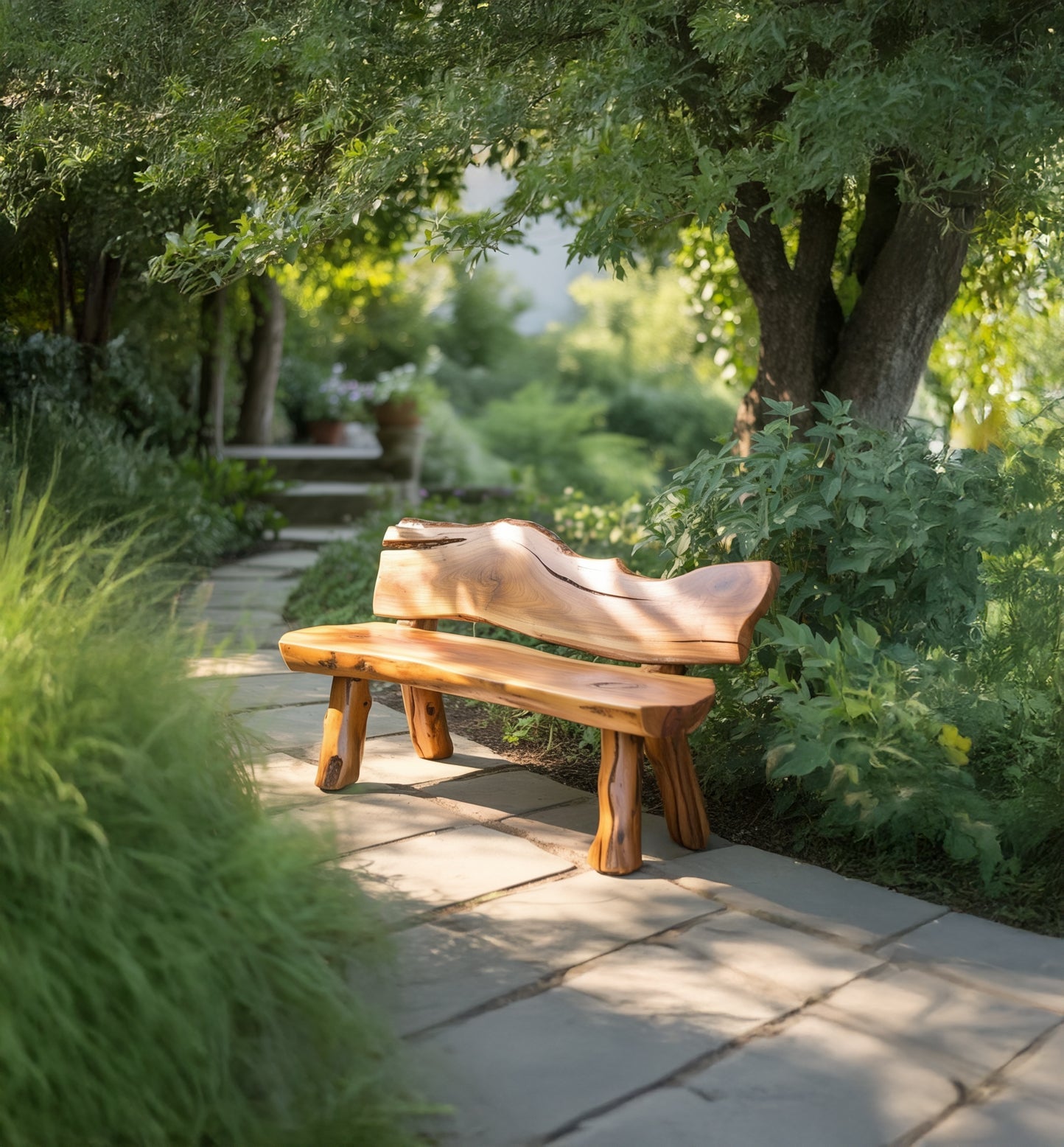 Holzbank mit Naturkante & Rückenlehne – Handgefertigte Rustikale Sitzbank