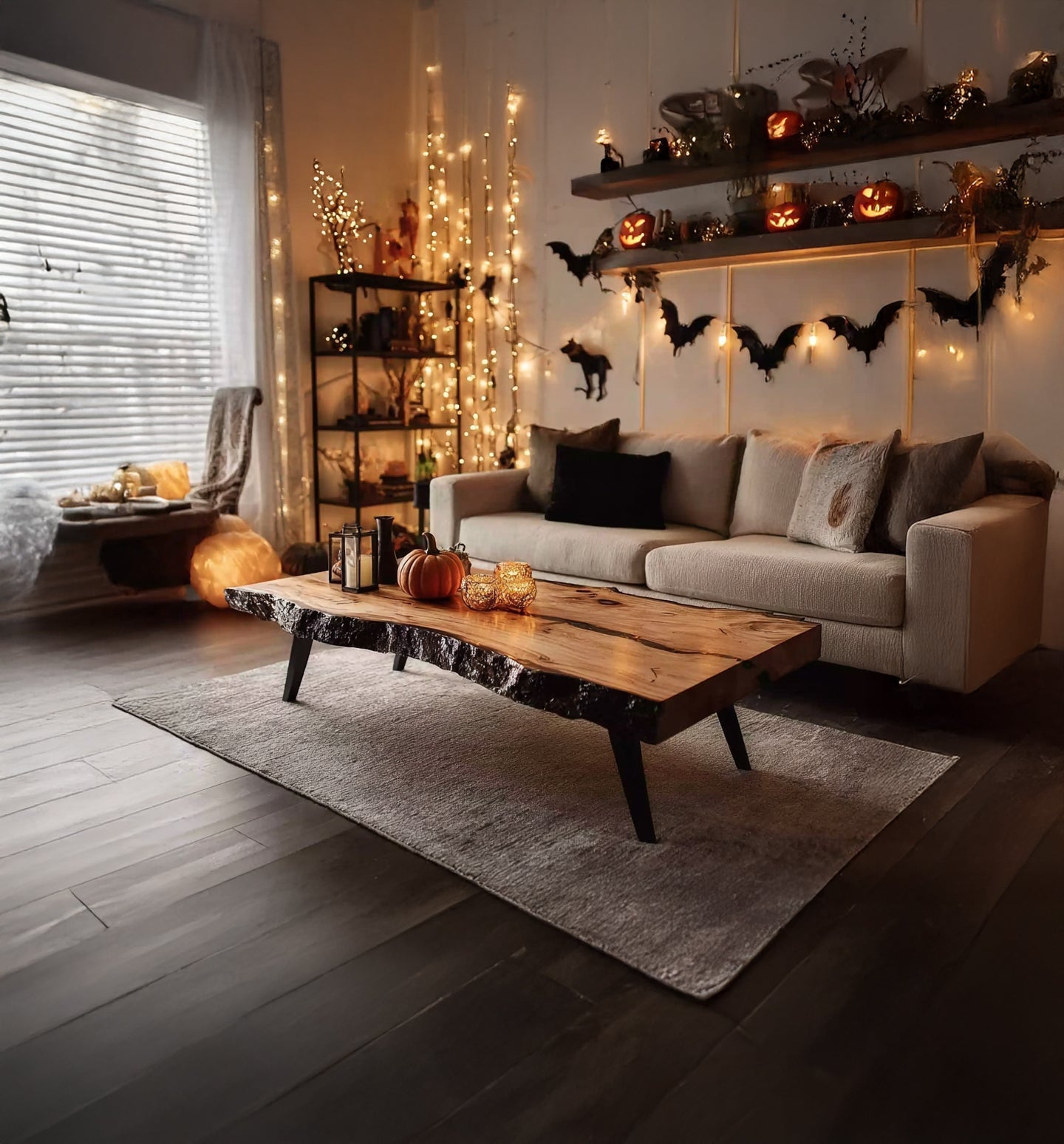 Rustikaler handgefertigter Massivholz-Couchtisch – Live-Edge Farmhouse-Design