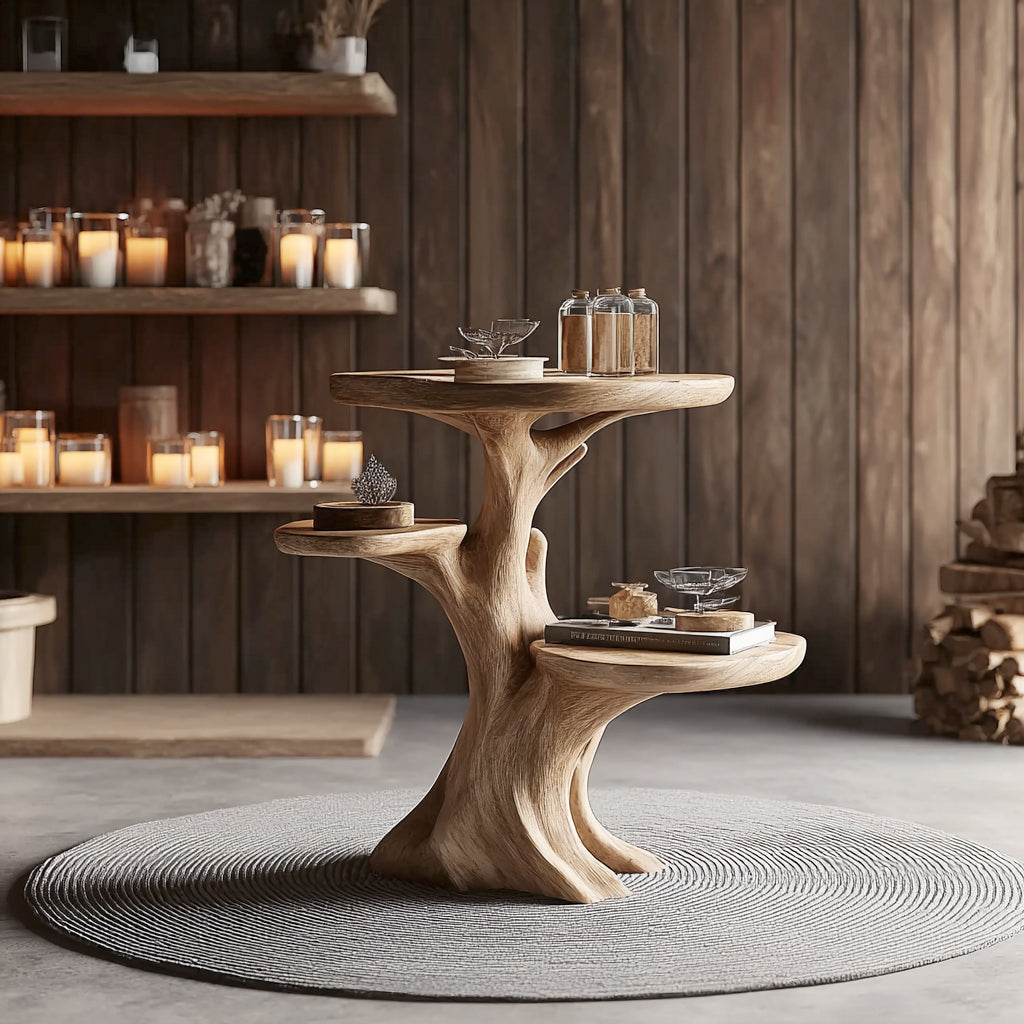 Handgefertigter Beistelltisch aus Massivholz im skulpturalen Baumdesign