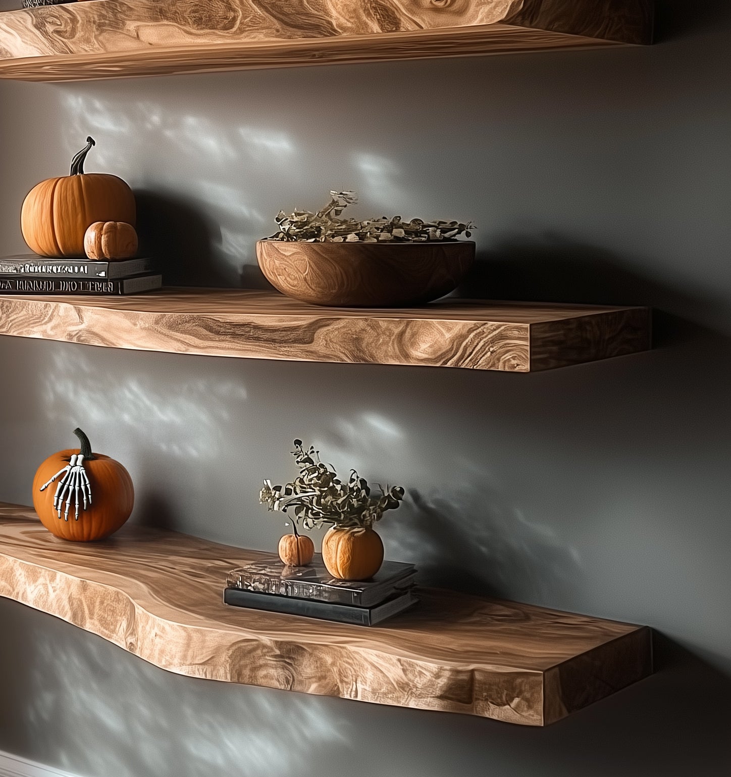 Live-Edge-Wandregale – Massivholz-Regal für rustikale Küchen oder Home-Bar-Deko