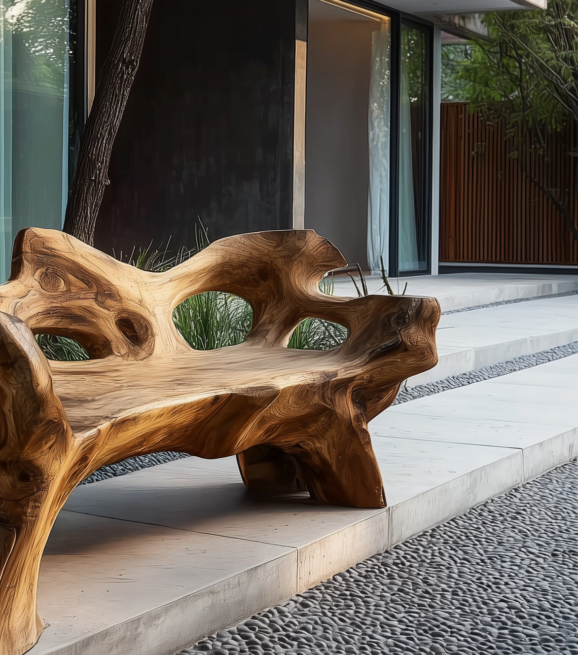 Handgefertigte Massivholz-Bank – Indoor & Outdoor, individuell mit Baumkante