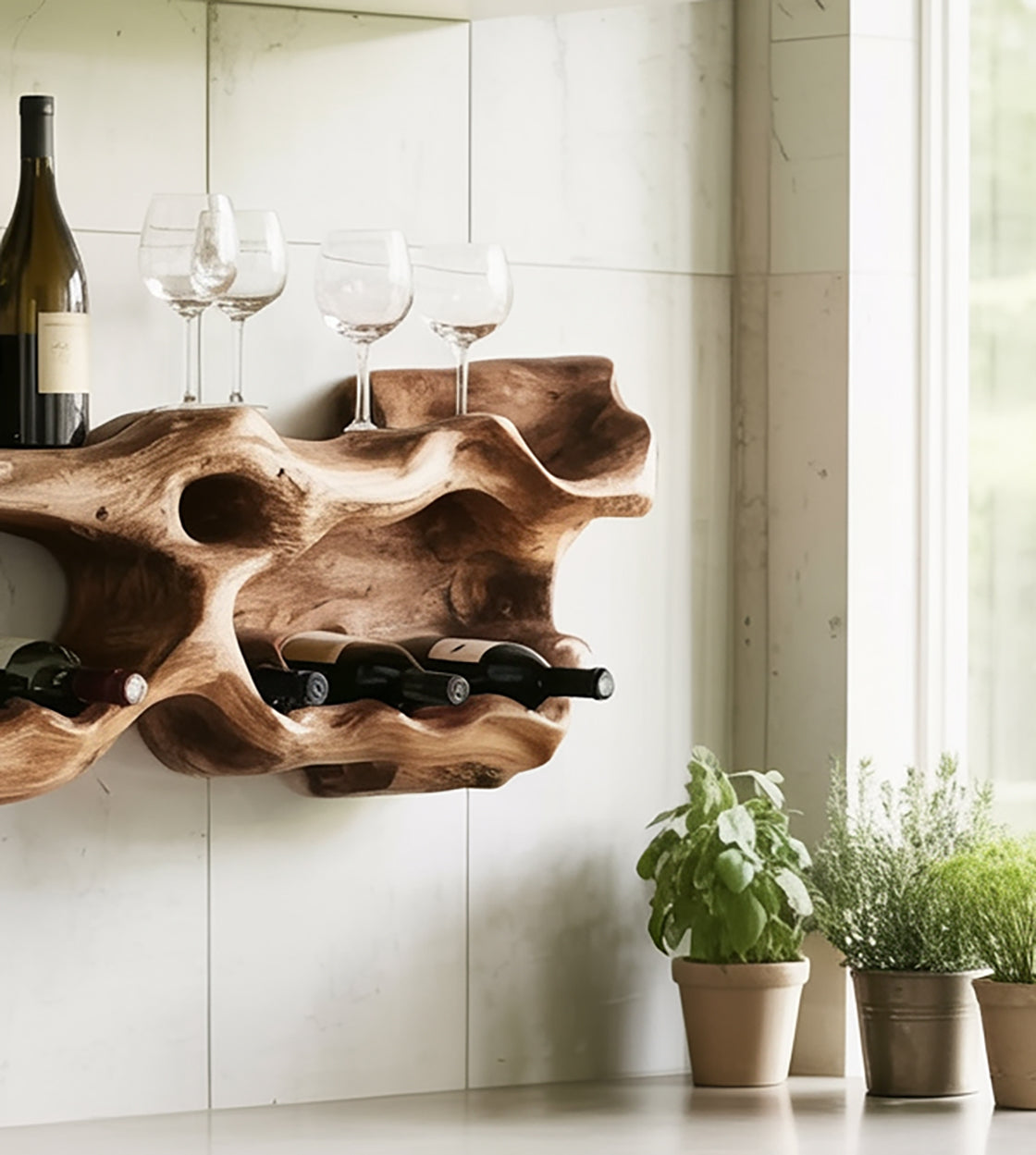Handgefertigtes Massivholz-Weinregal – rustikaler Halter für Küche & Bar