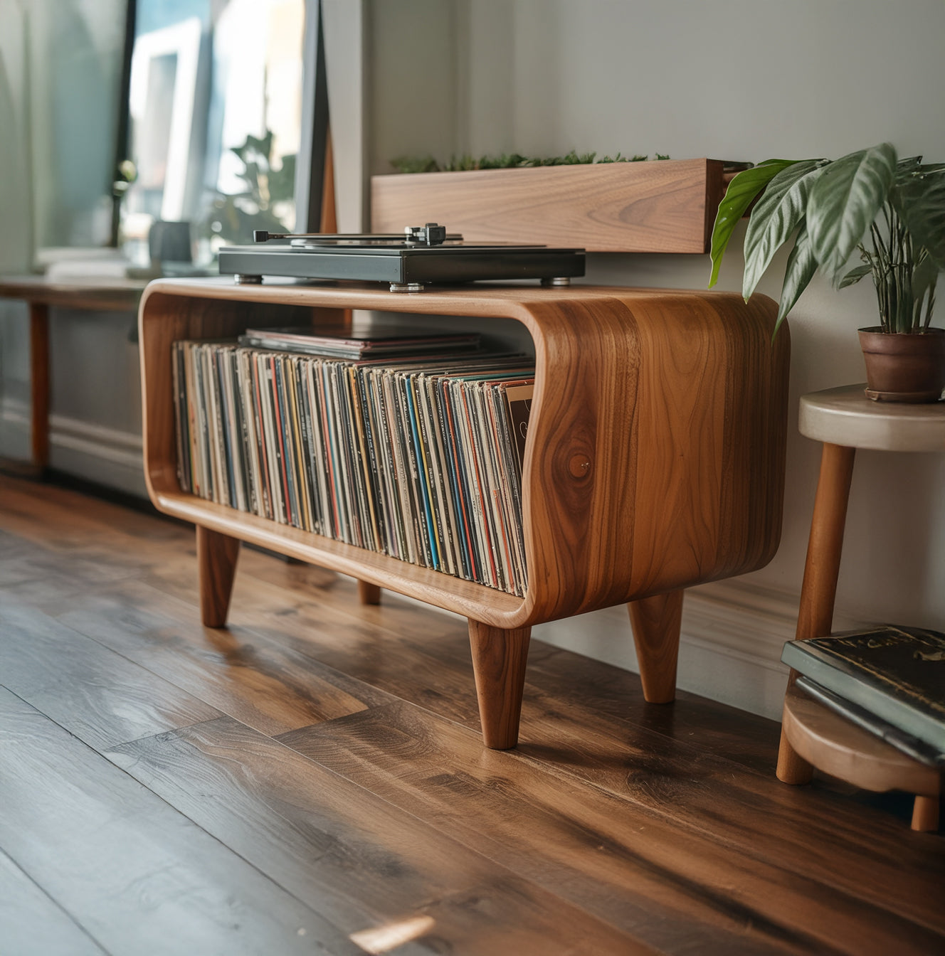 Massivholz Plattenspieler-Ständer – Mid-Century Modern Vinyl-Konsole