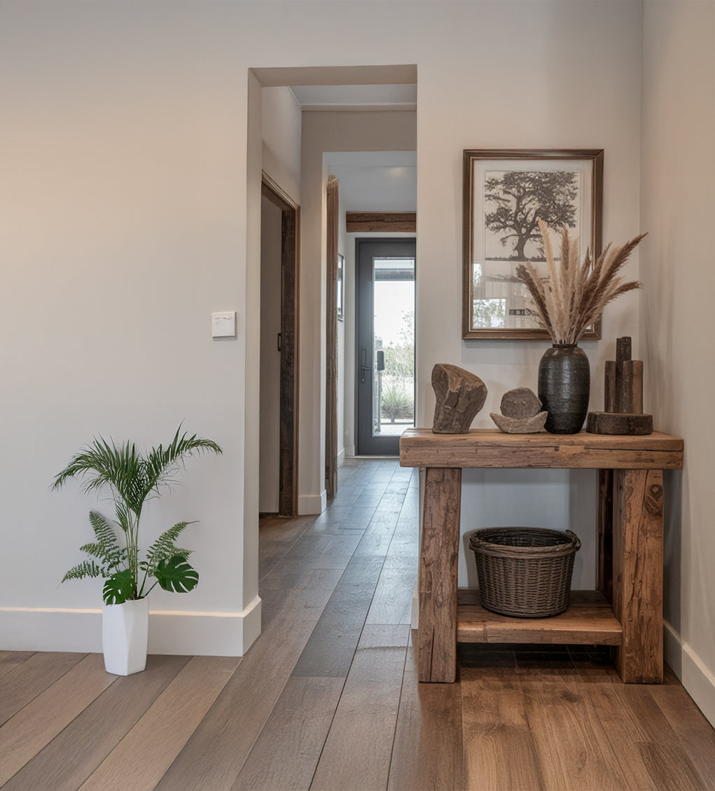 Rustikaler Bauernhaus-Console-Tisch – Massivholz mit Naturkante für Flur & Eingang