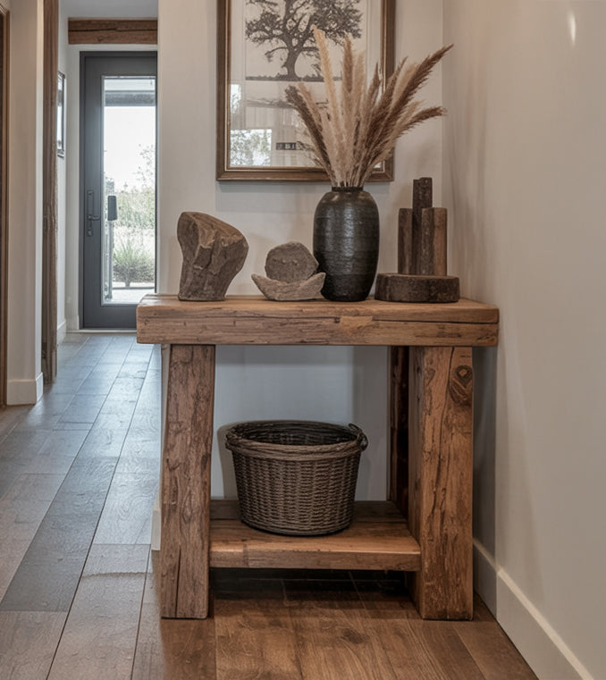 Rustikaler Bauernhaus-Console-Tisch – Massivholz mit Naturkante für Flur & Eingang