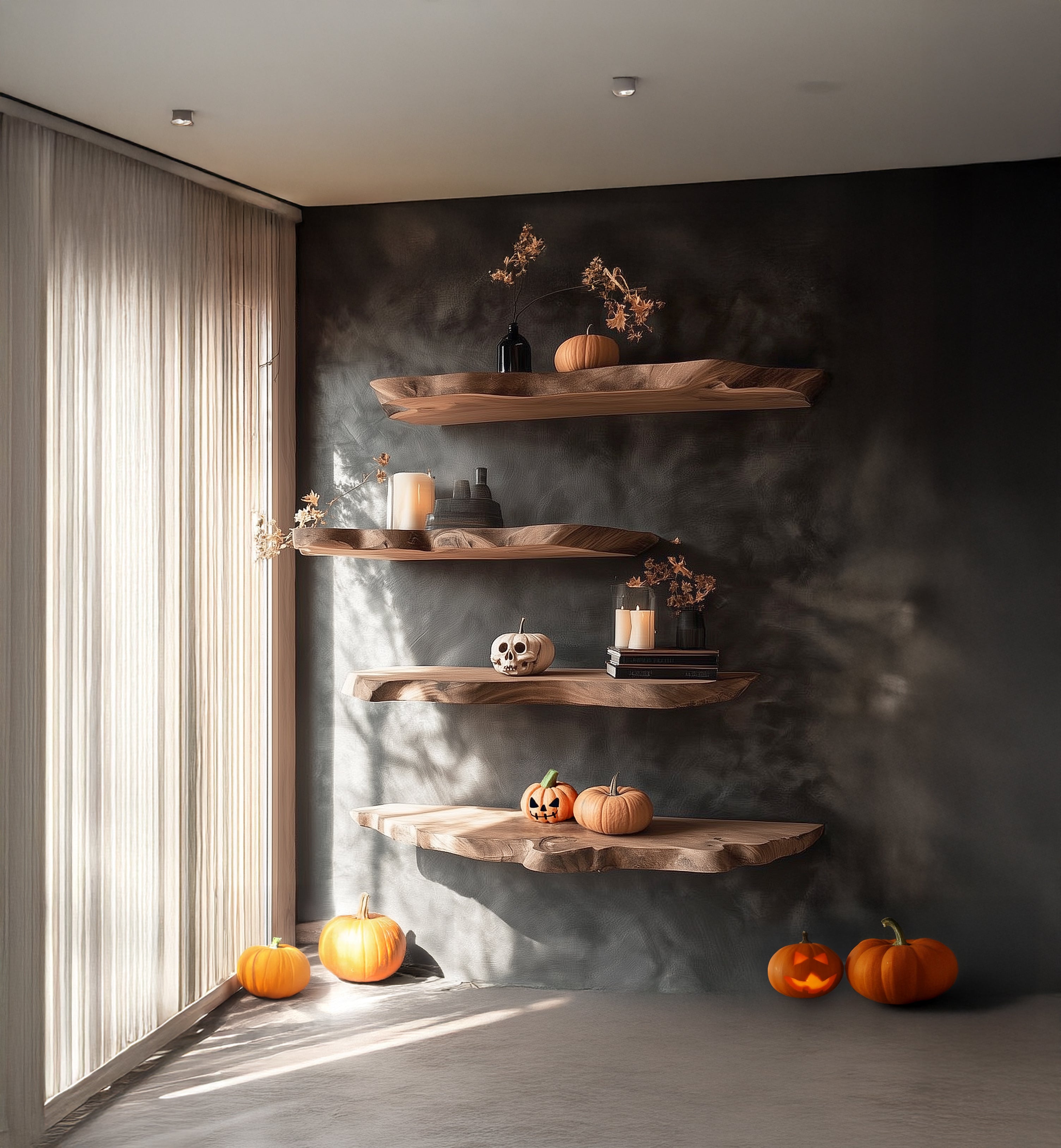 Live-Edge-Wandregal – Massivholz für rustikale Küche oder Home-Bar