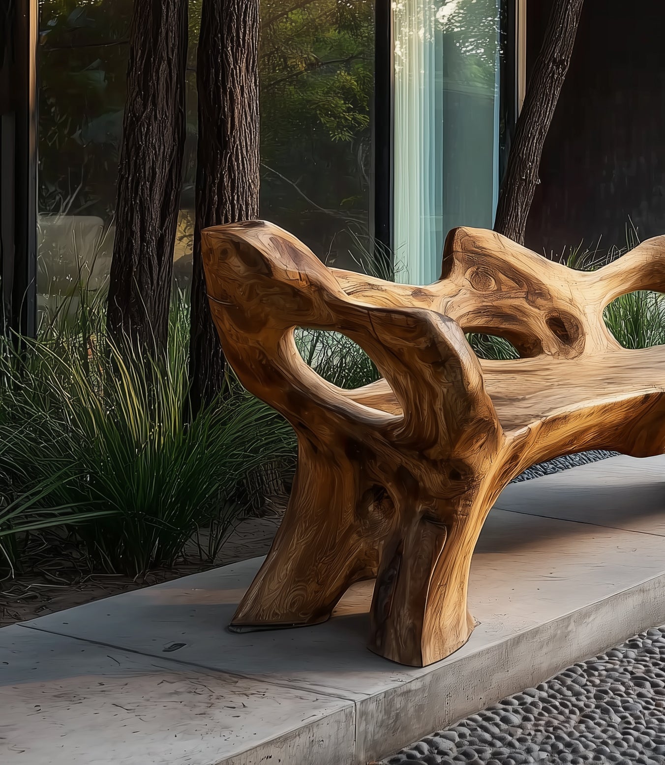 Handgefertigte Massivholz-Bank – Indoor & Outdoor, individuell mit Baumkante