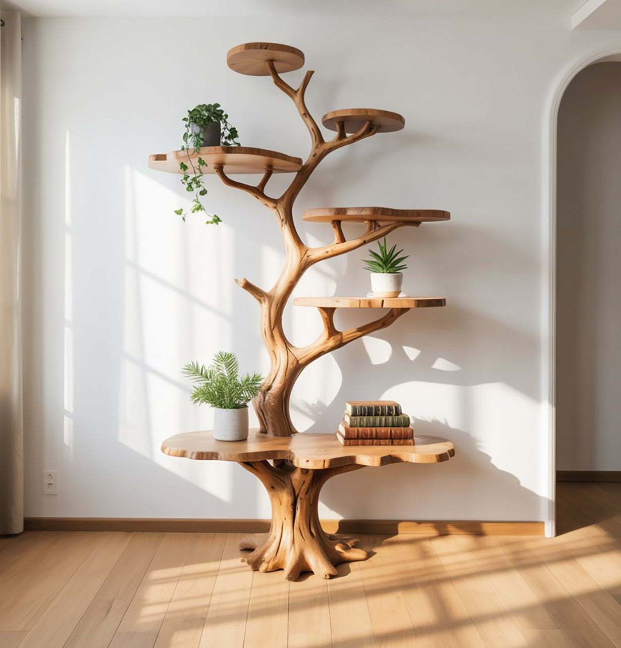 Künstlerisches Ast-Bücherregal fürs Wohnzimmer aus Massivholz