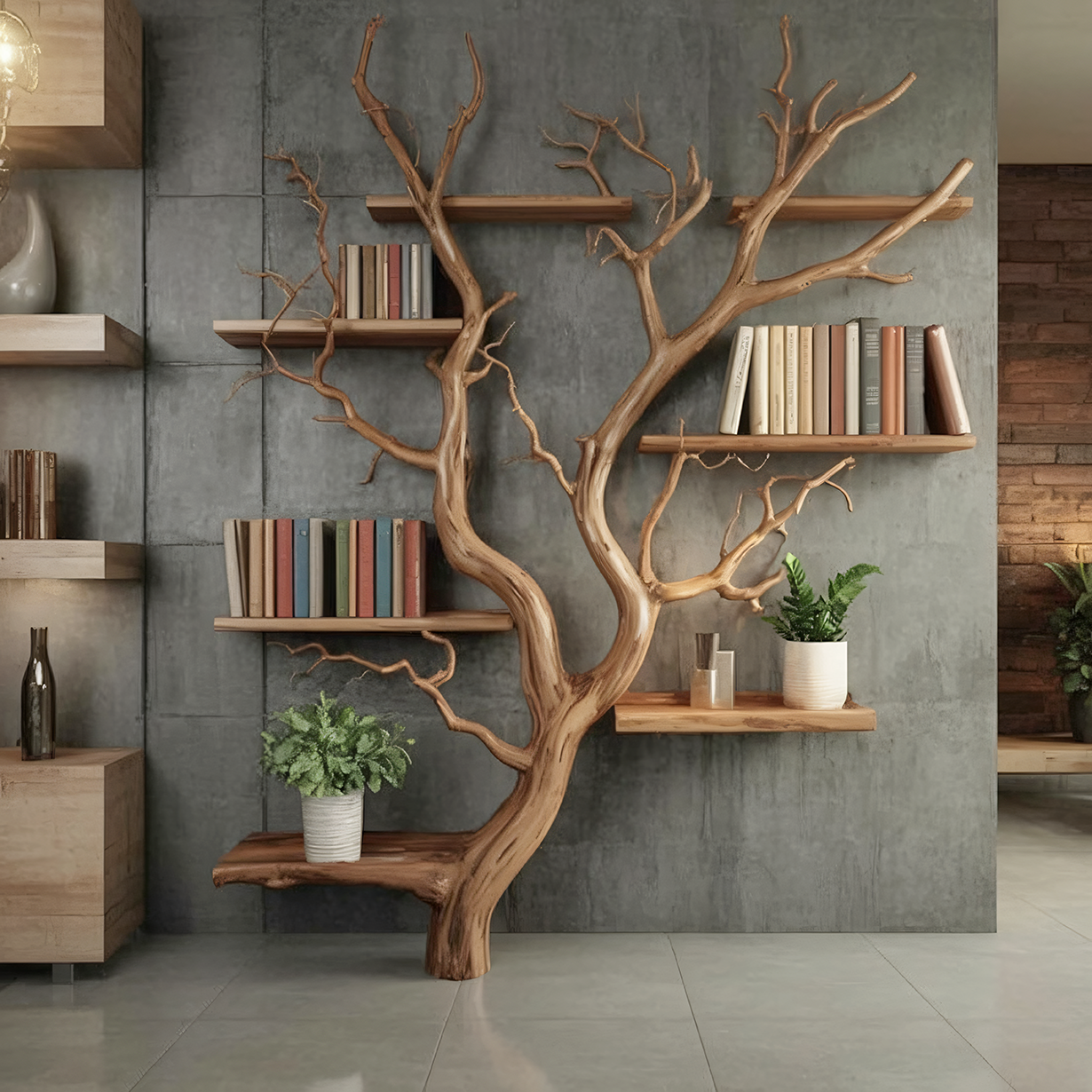 RootCraft Baumwurzel-Regal – Handgemachtes Treibholz-Wandregal