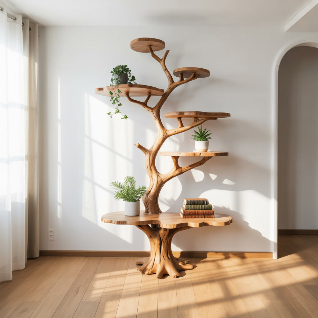 Künstlerisches Ast-Bücherregal fürs Wohnzimmer aus Massivholz