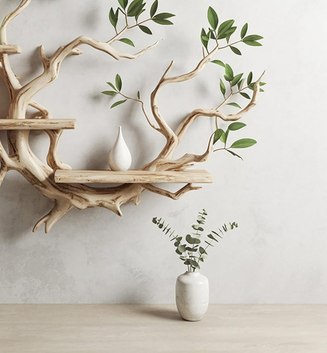 Baum-Bücherregal – Schwebende Wandregale aus Massivholz mit Schnitzerei