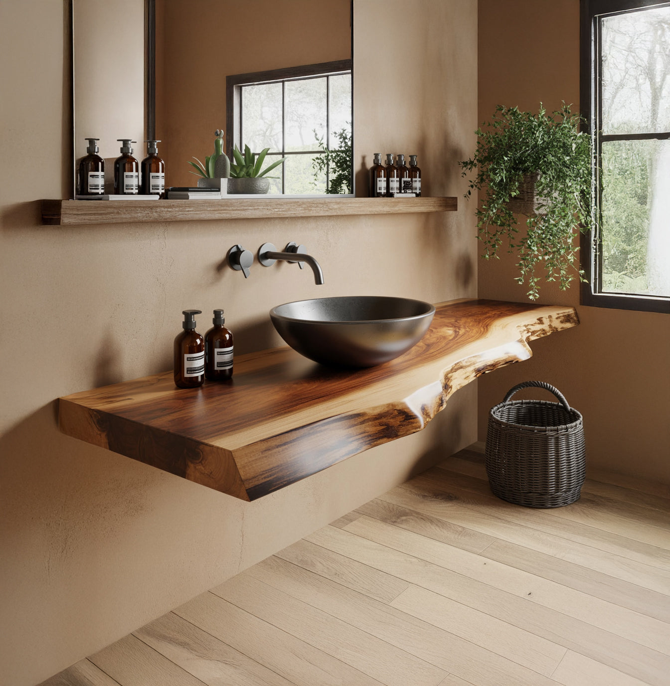 Massivholz Wandregal – Rustikale Baddeko & Einzigartiges Geschenk