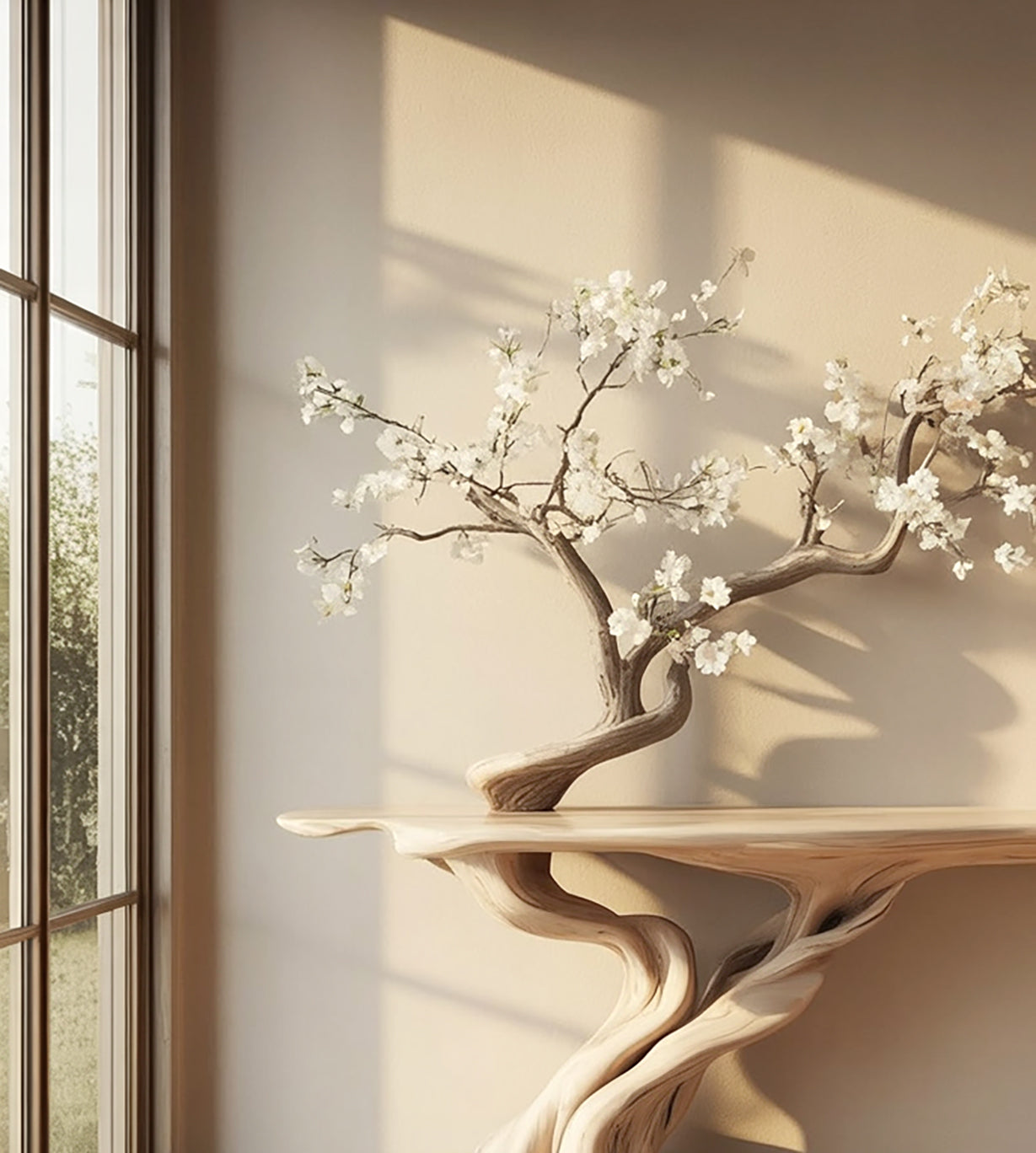 Handgefertigter Massivholz-Baumtisch – rustikale Flur- & Wohnzimmer-Konsole