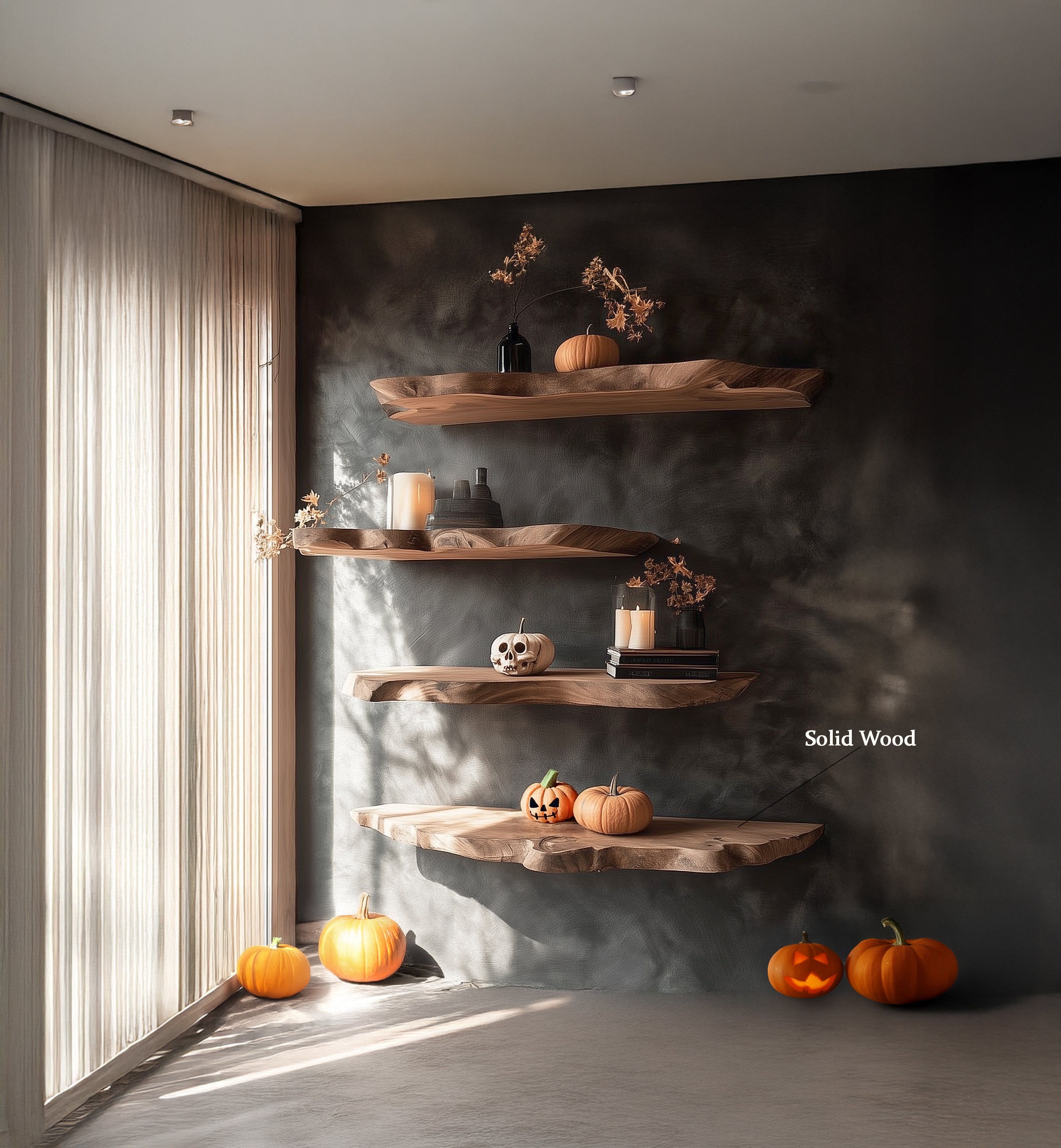 Live-Edge-Wandregal – Massivholz für rustikale Küche oder Home-Bar