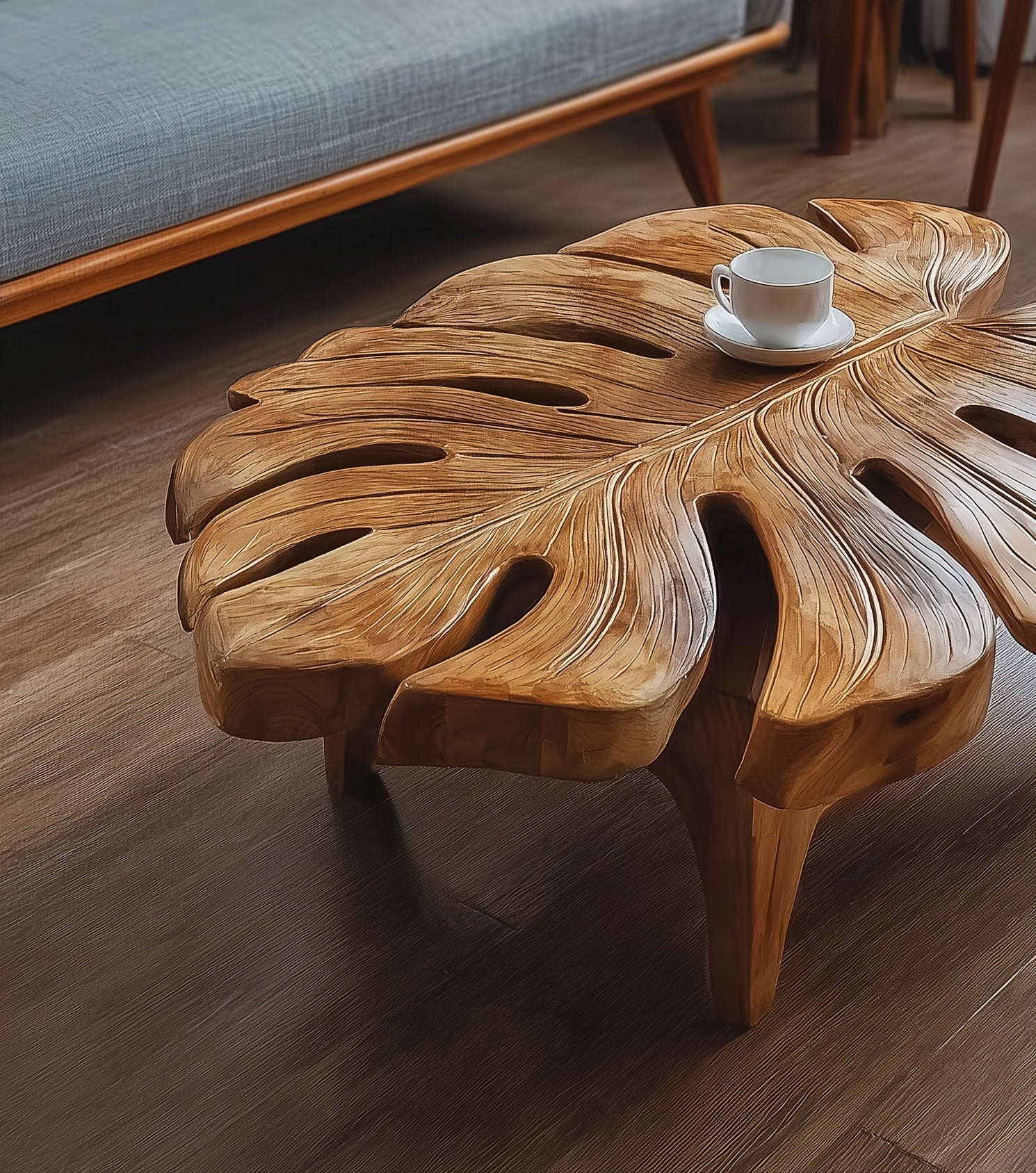 Handgefertigter Couchtisch aus Massivholz im Boho-Modern Stil