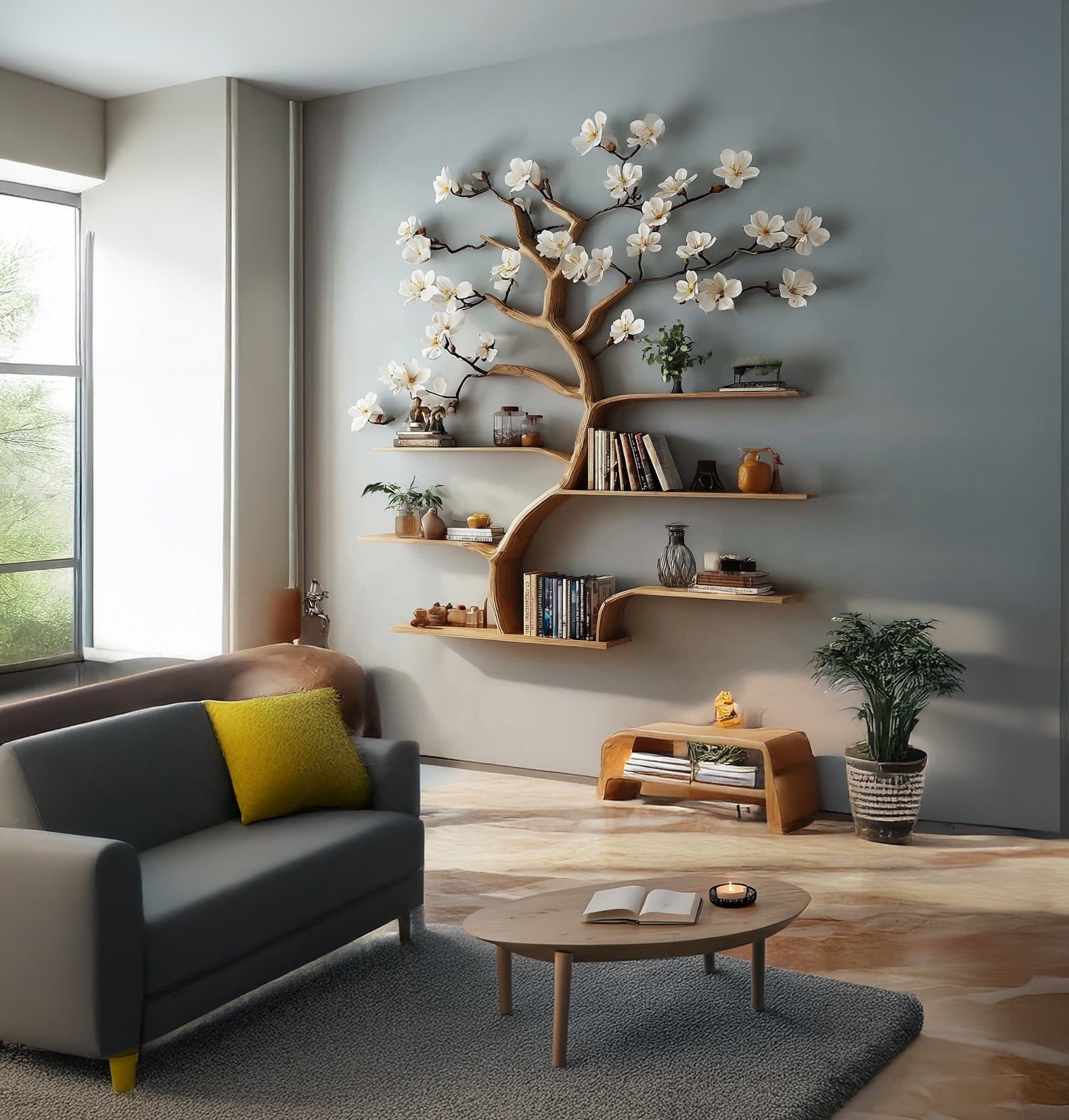 Rustikales Baum-Regal – Wandbibel & individuelles Holzdekor