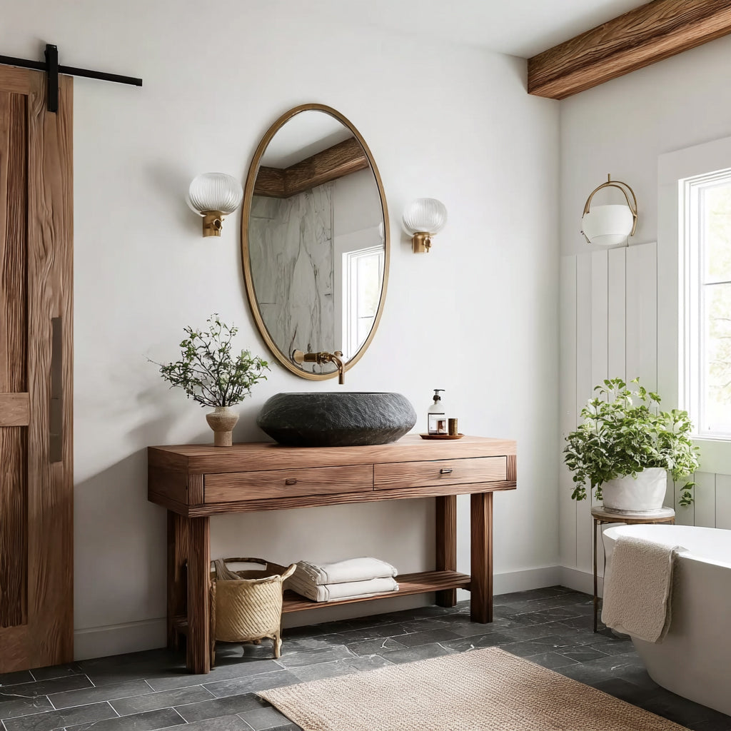 Massivholz Badmöbel schwebend – Rustikaler Live Edge Waschtisch