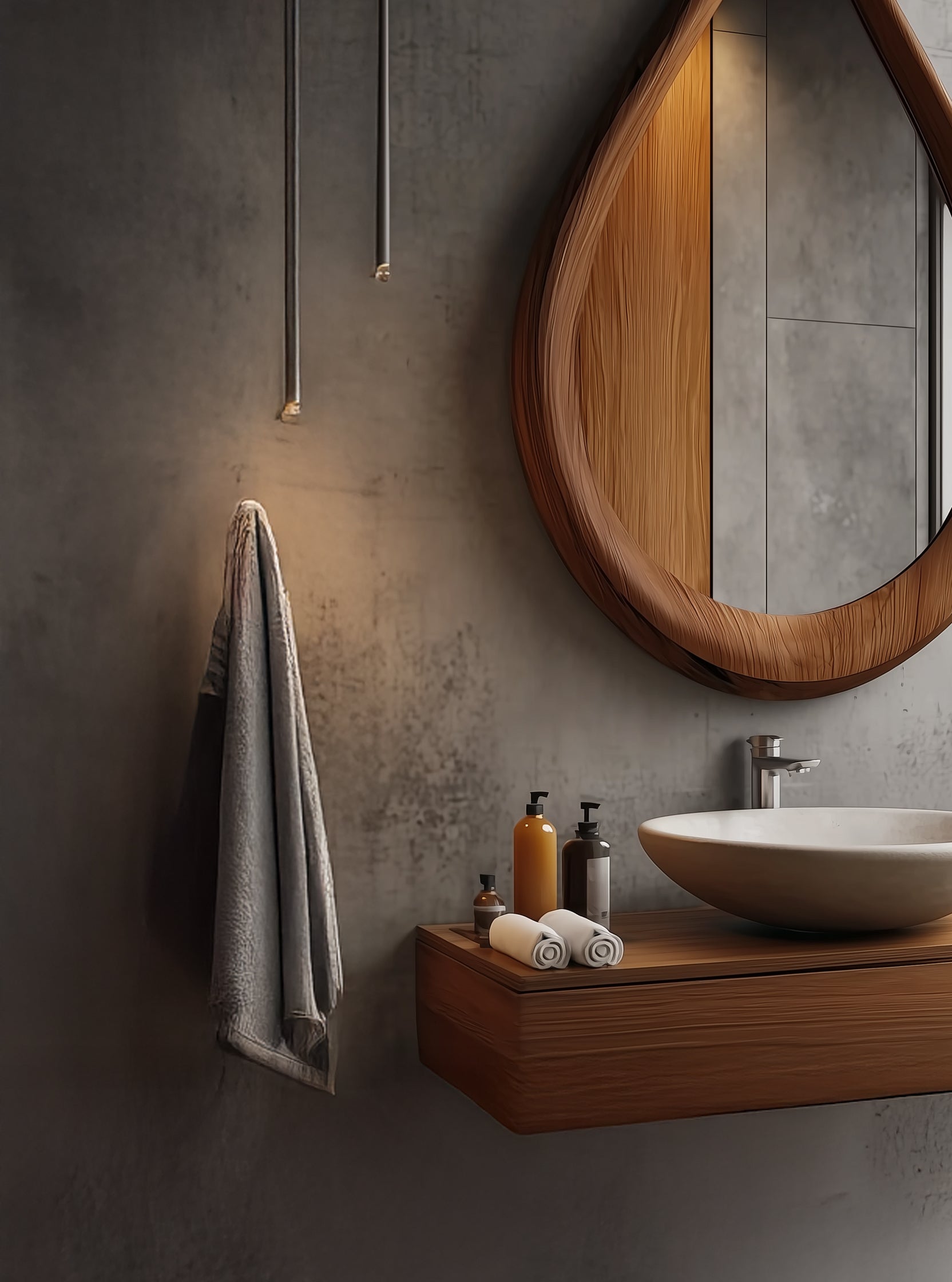 Tropfenförmiger Massivholz-Spiegelrahmen – asymmetrisch, Boho