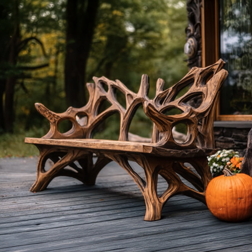 Bauernhaus-Verandabank – Rustikale Mid-Century-Massivholzbank für draußen