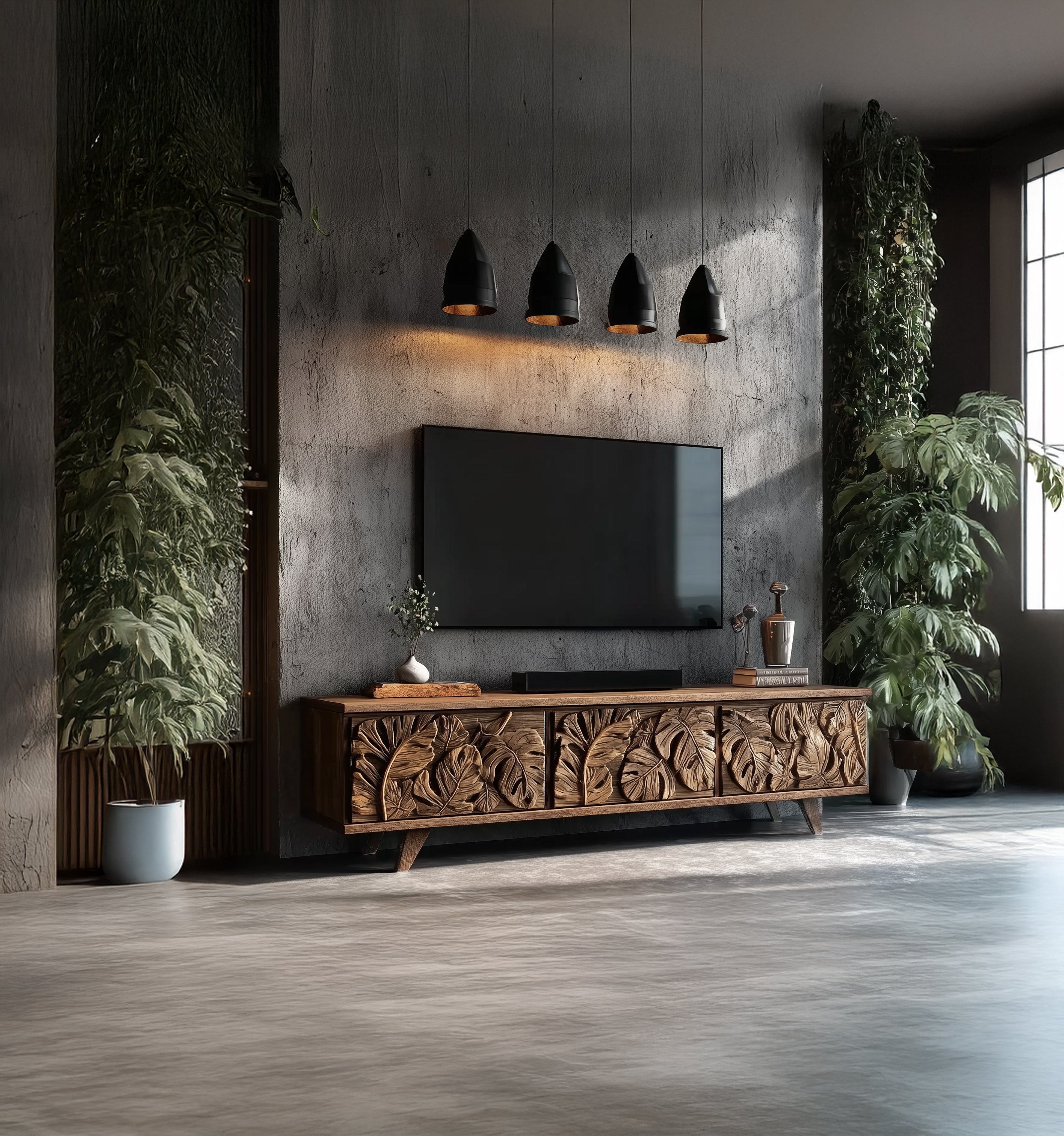 Retro-TV-Board aus Massivholz – Wabi-Sabi Sideboard, handgefertigt & individuell