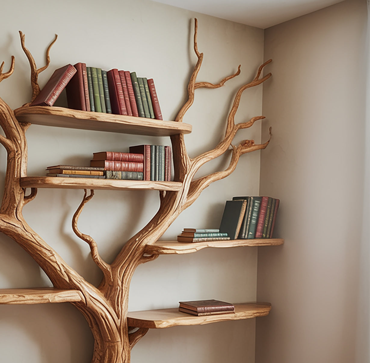 Treibholz Baum Bücherregal – Rustikales Ast Wandregal Holz