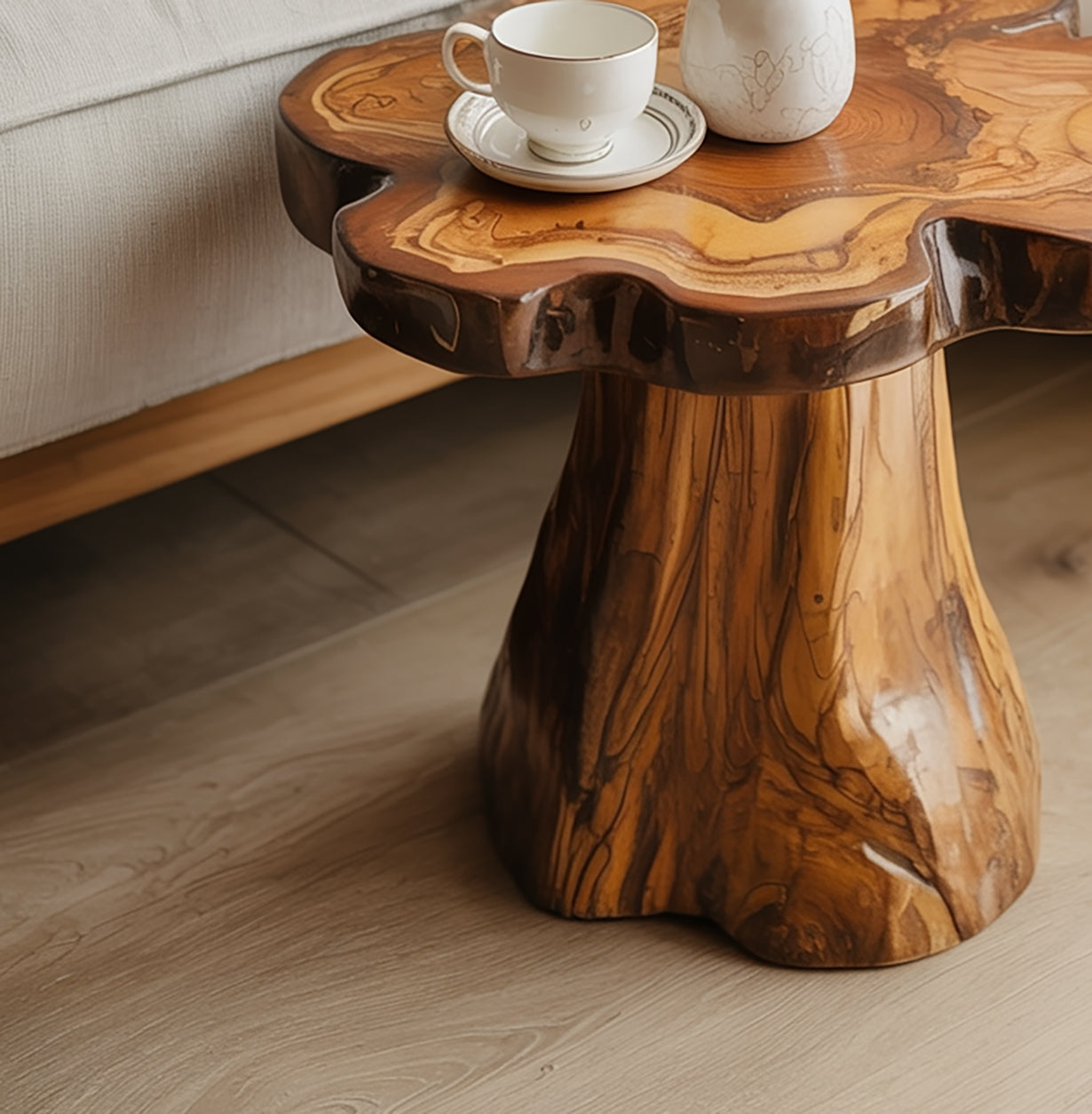 Handgefertigter Live Edge Beistelltisch aus Massivholz