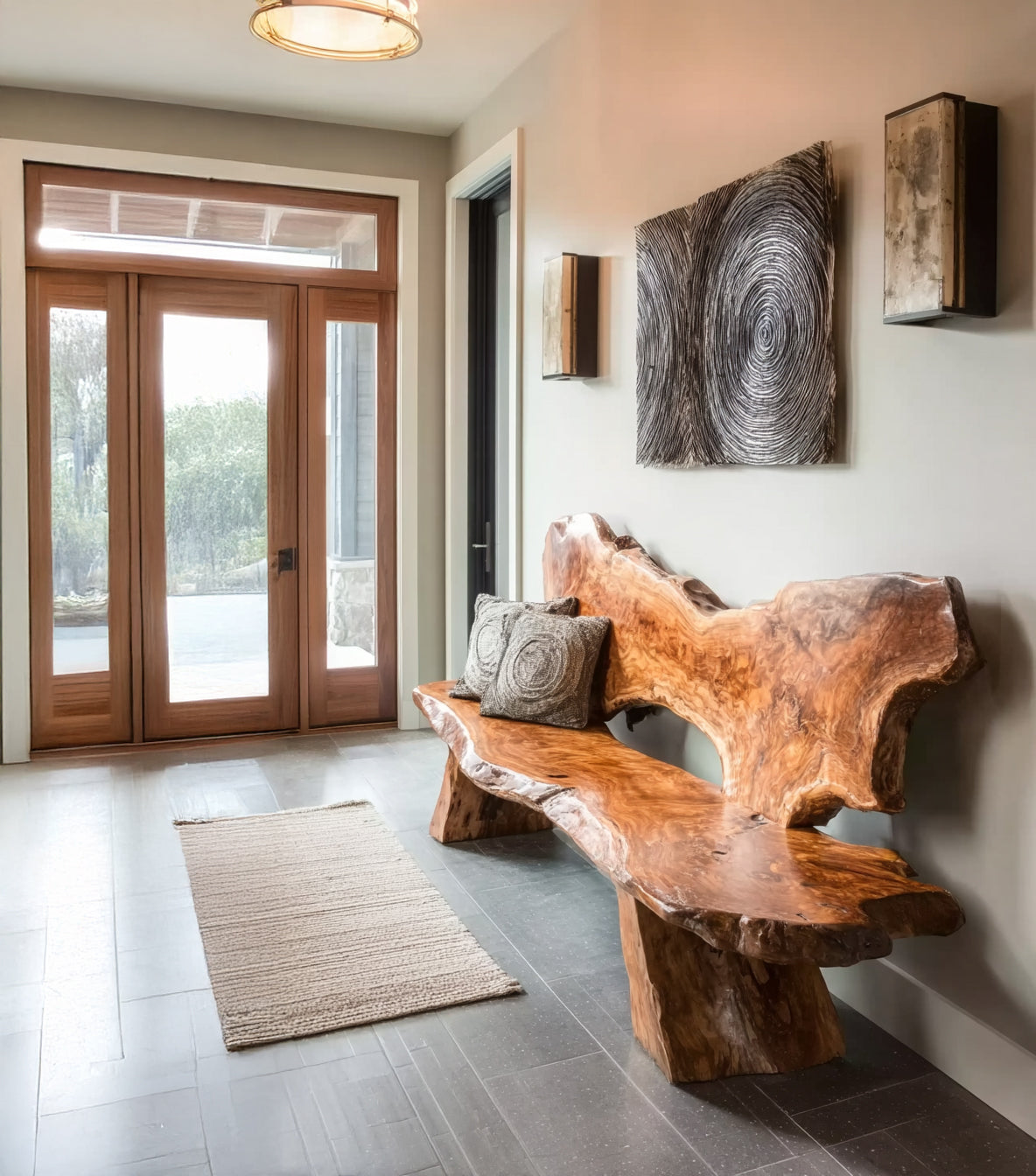 Handgefertigte Holzbank mit Baumkante – Massivholz-Sitzbank mit Rückenlehne