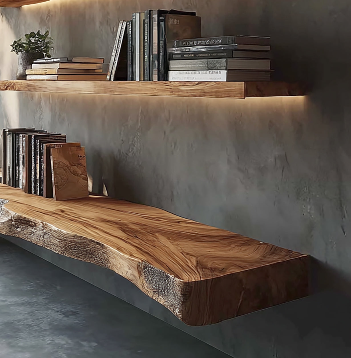 Live-Edge Wandregale aus Massivholz – Rustikale Wanddeko