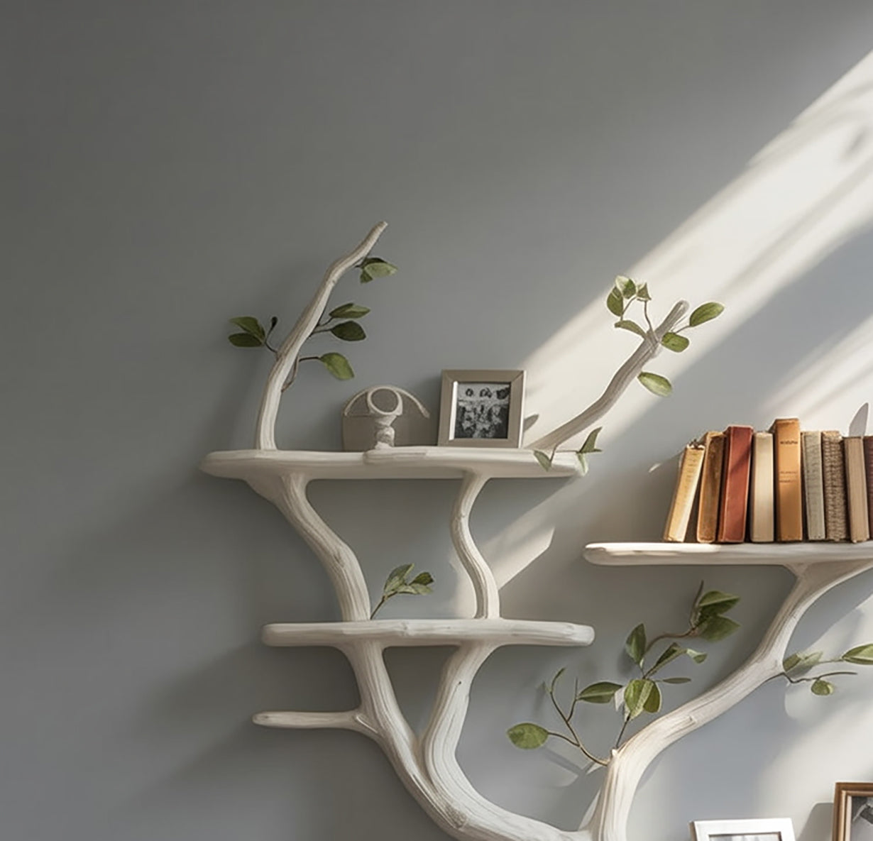 Handgefertigtes Baumast-Bücherregal – Rustikales schwebendes Wandregal aus Holz
