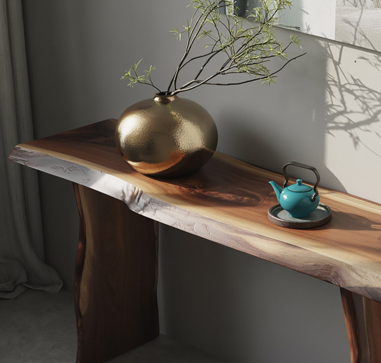 Massivholz Konsolentisch mit Live Edge – Minimalistisch & Handgefertigt