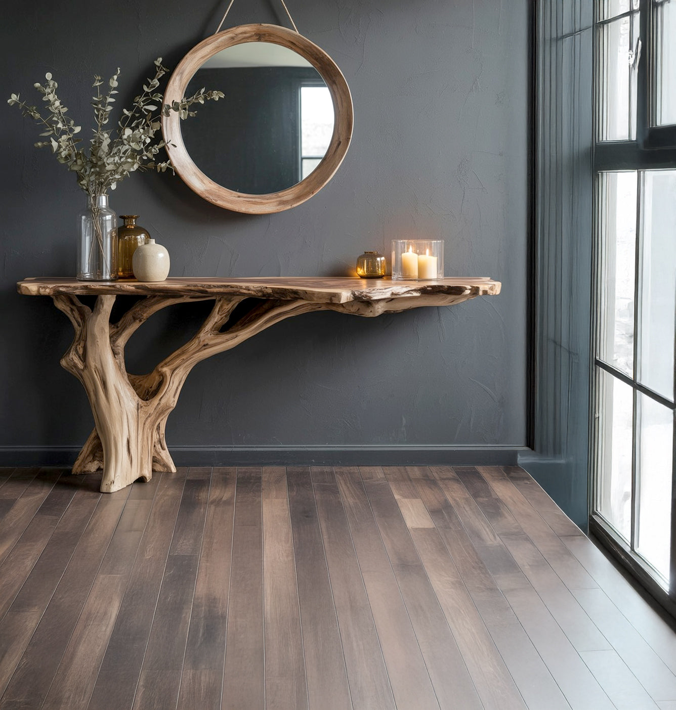 Massivholz Konsole Handgefertigt – Skulpturale Naturholz Eingangstisch | Console en Bois Massif Meuble d’Entrée