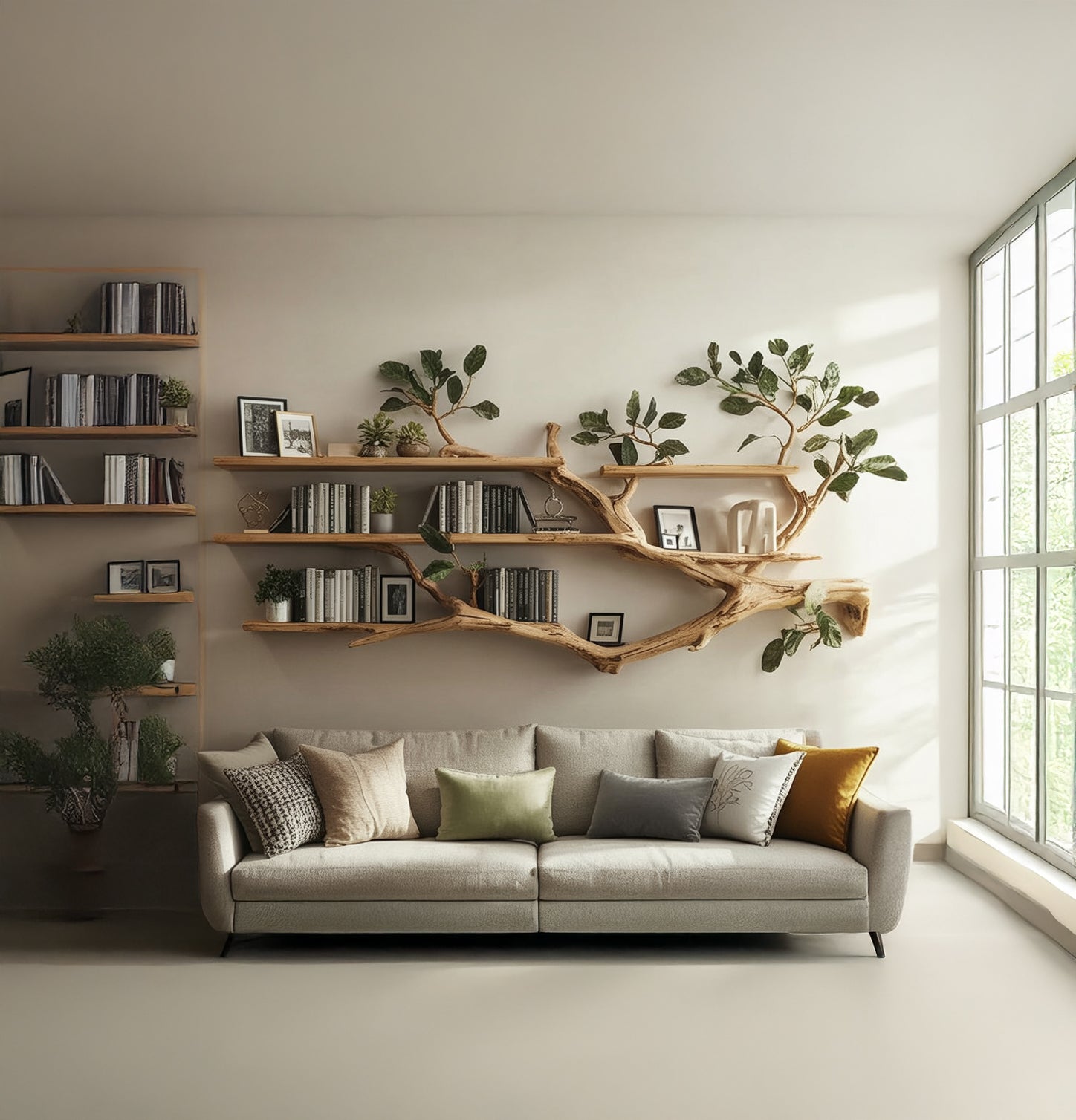 Handgefertigtes Baumast-Wandregal – Natürliche Floating Shelves