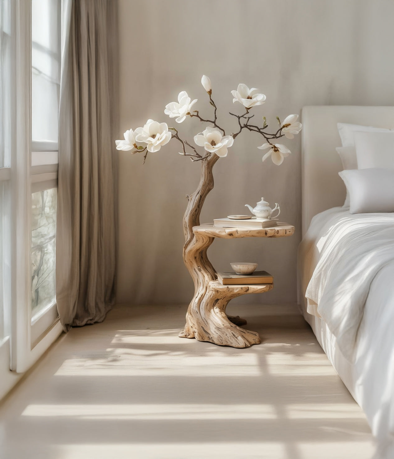 Farmhouse Runder Beistelltisch – Rustikaler Live-Edge Massivholz-Couchtisch